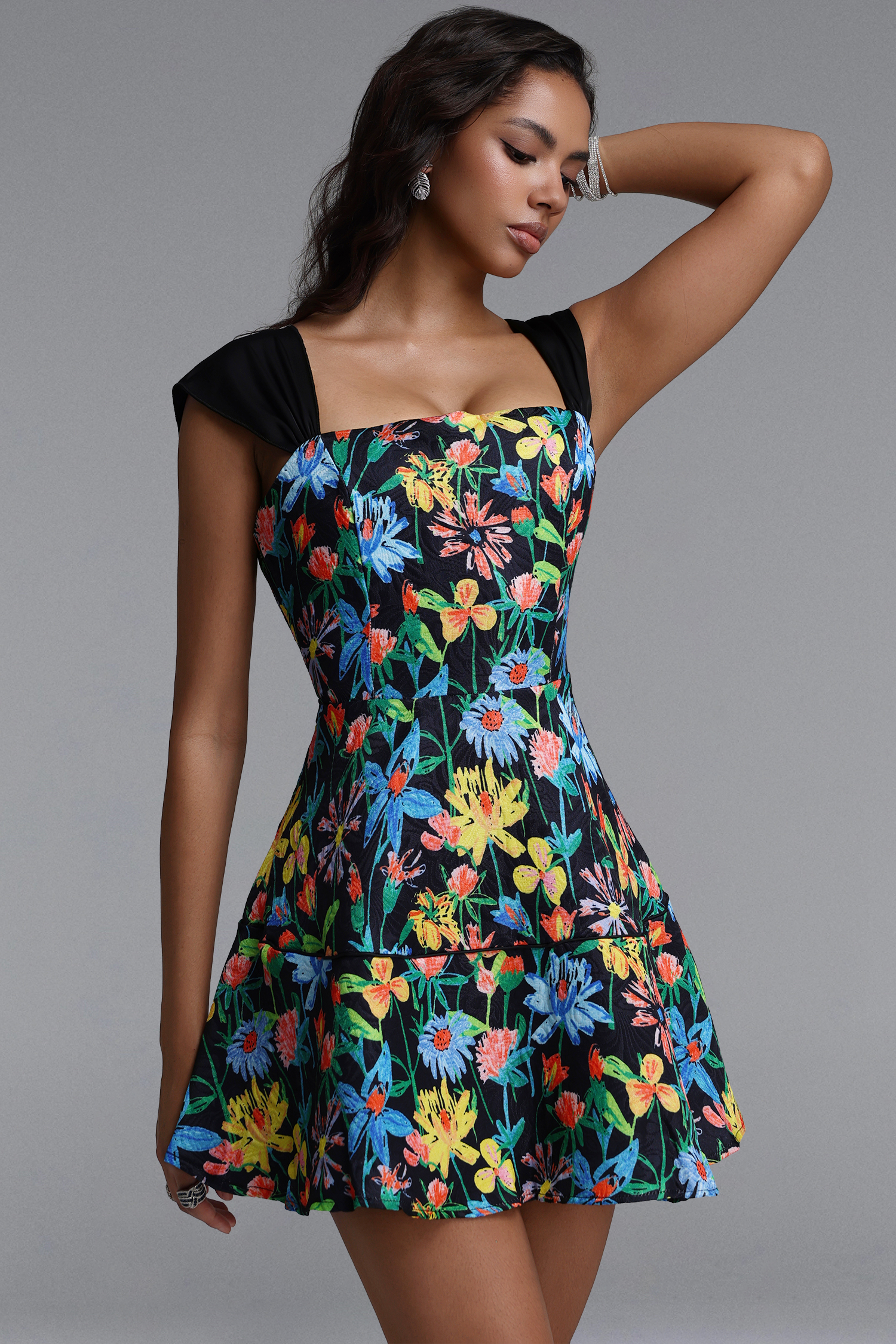 Theodora Vintage Cinched Floral Print Woven Mini Dress