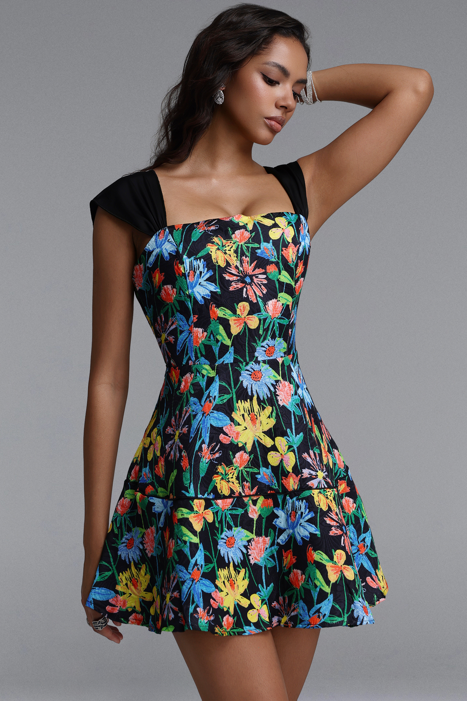 Theodora Vintage Cinched Floral Print Woven Mini Dress