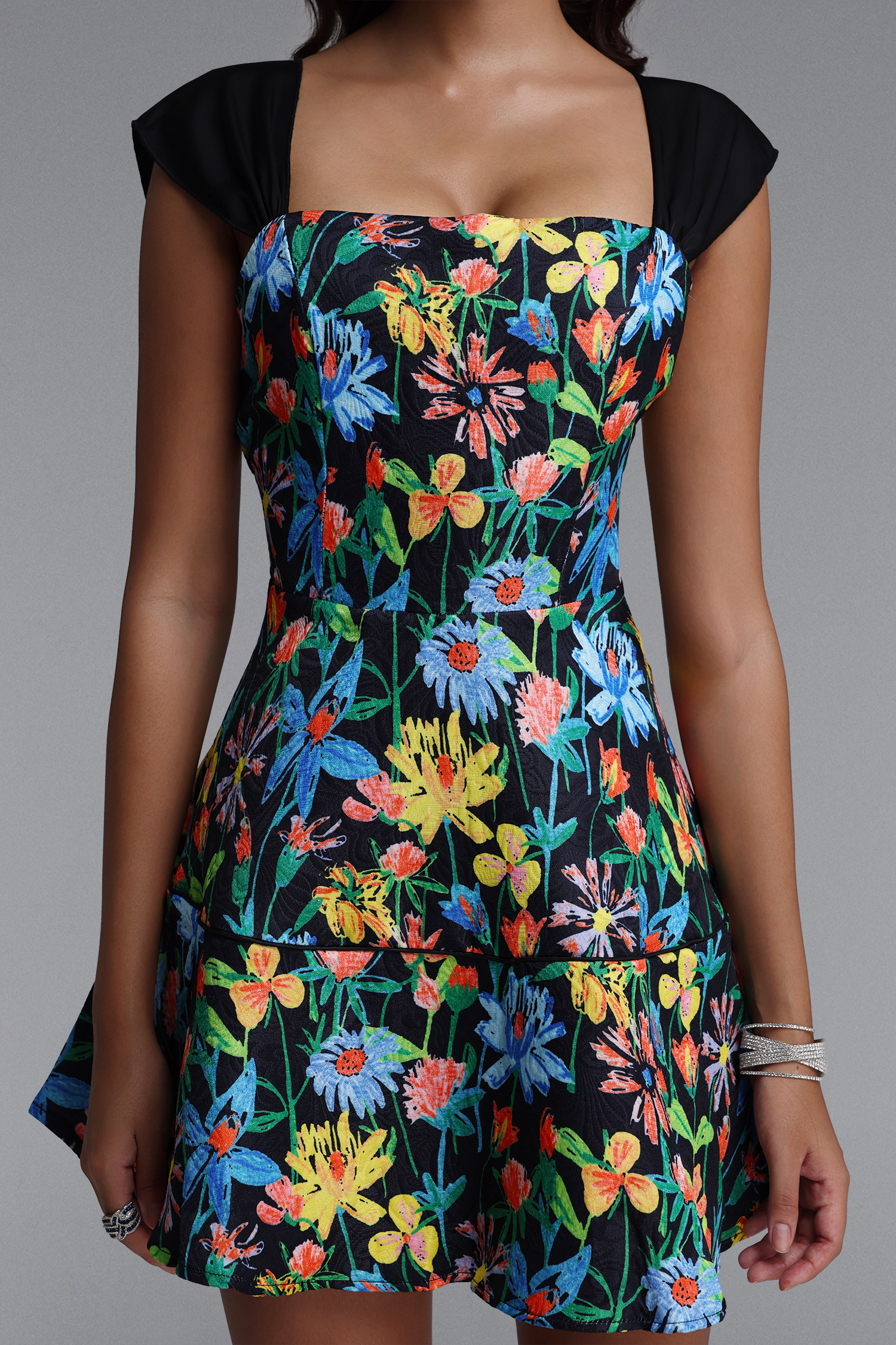 Theodora Vintage Cinched Floral Print Woven Mini Dress