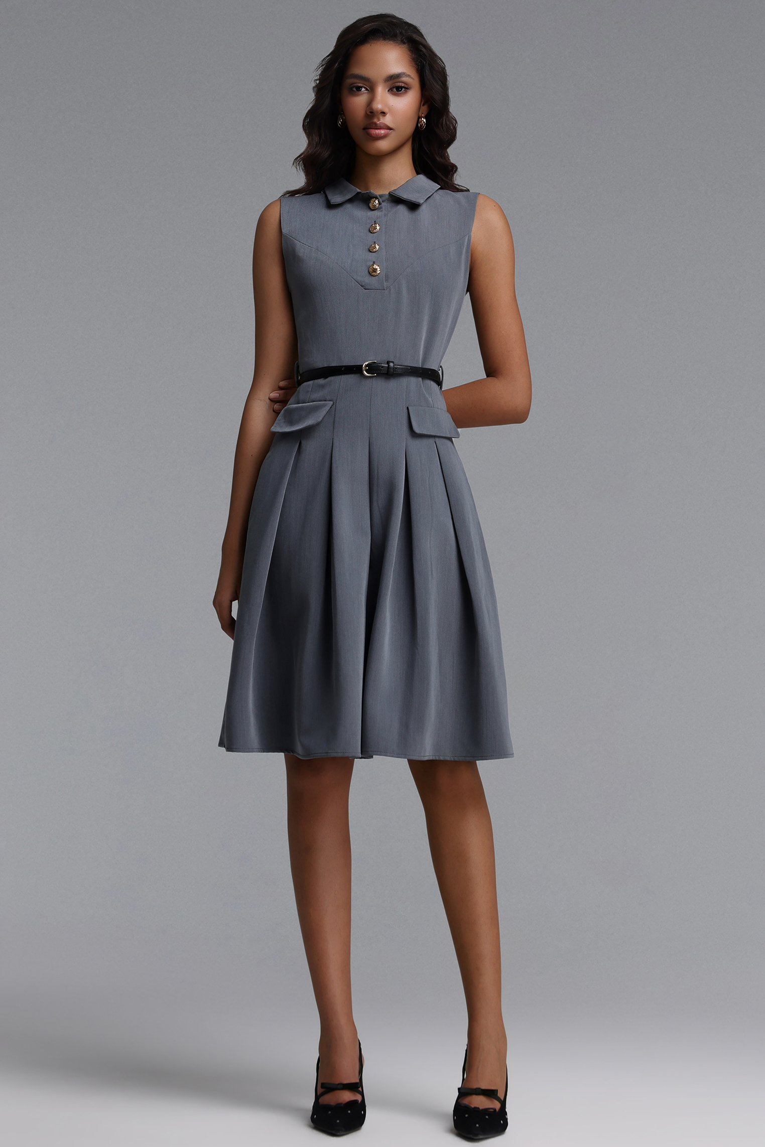 Milo Classic Tailored Collared Sleeveless Woven Mini Dress