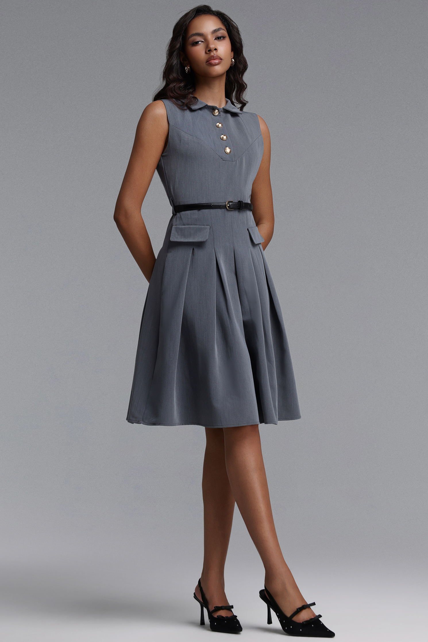Milo Classic Tailored Collared Sleeveless Woven Mini Dress