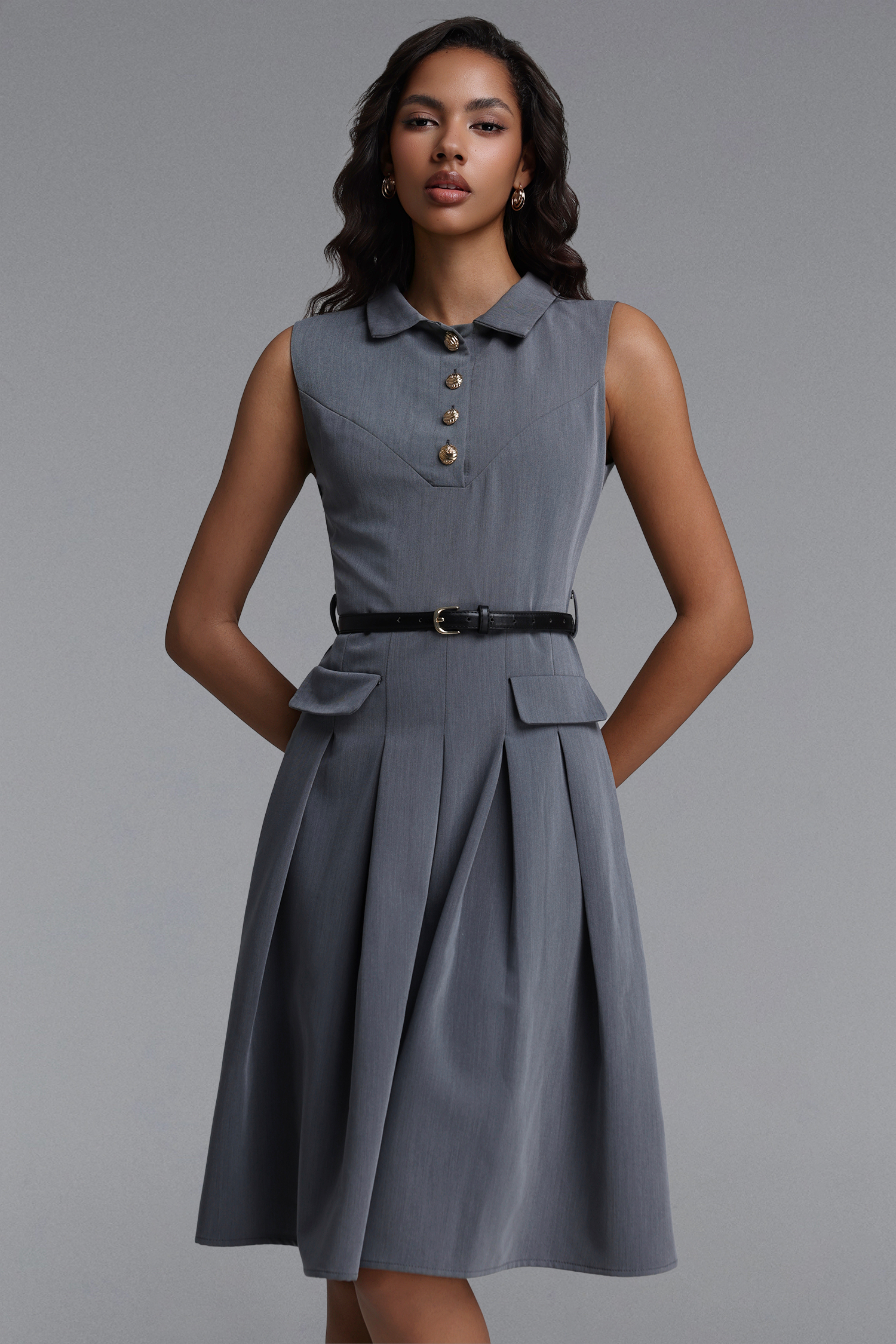 Milo Classic Tailored Collared Sleeveless Woven Mini Dress