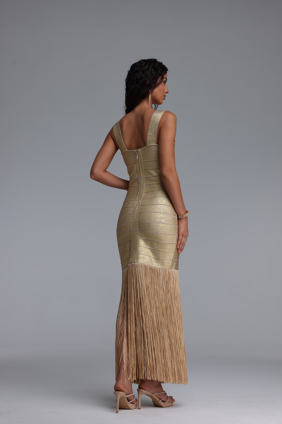 Zerasa Stylish Slim Fit Spaghetti Strap Tassel Bandage Maxi Dress