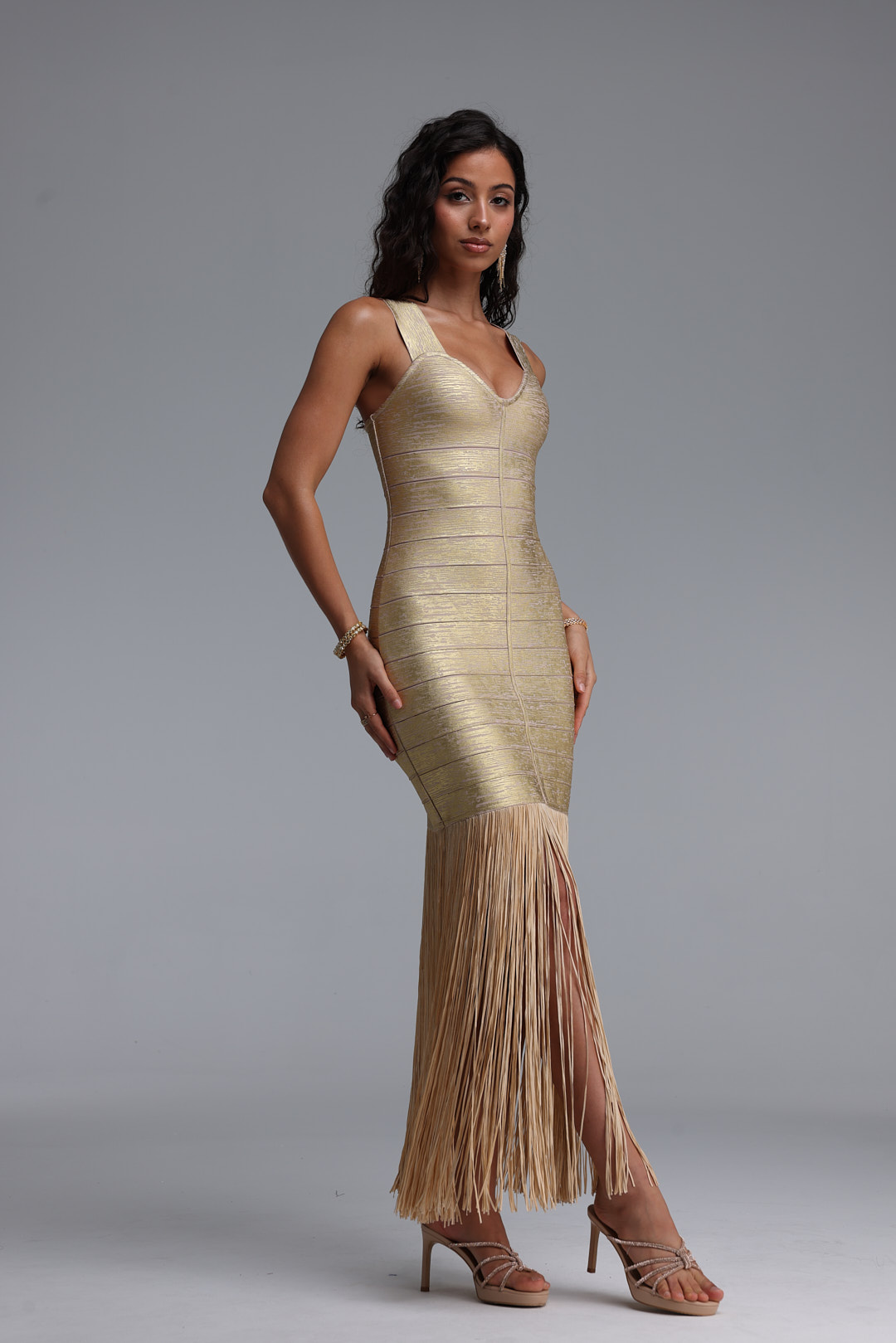 Zerasa Stylish Slim Fit Spaghetti Strap Tassel Bandage Maxi Dress