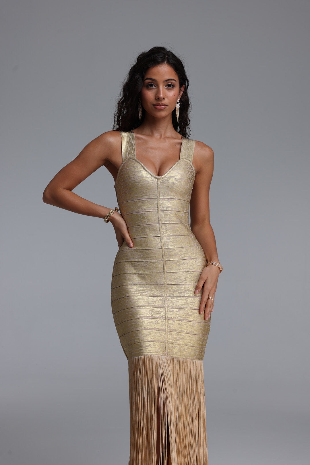Zerasa Stylish Slim Fit Spaghetti Strap Tassel Bandage Maxi Dress