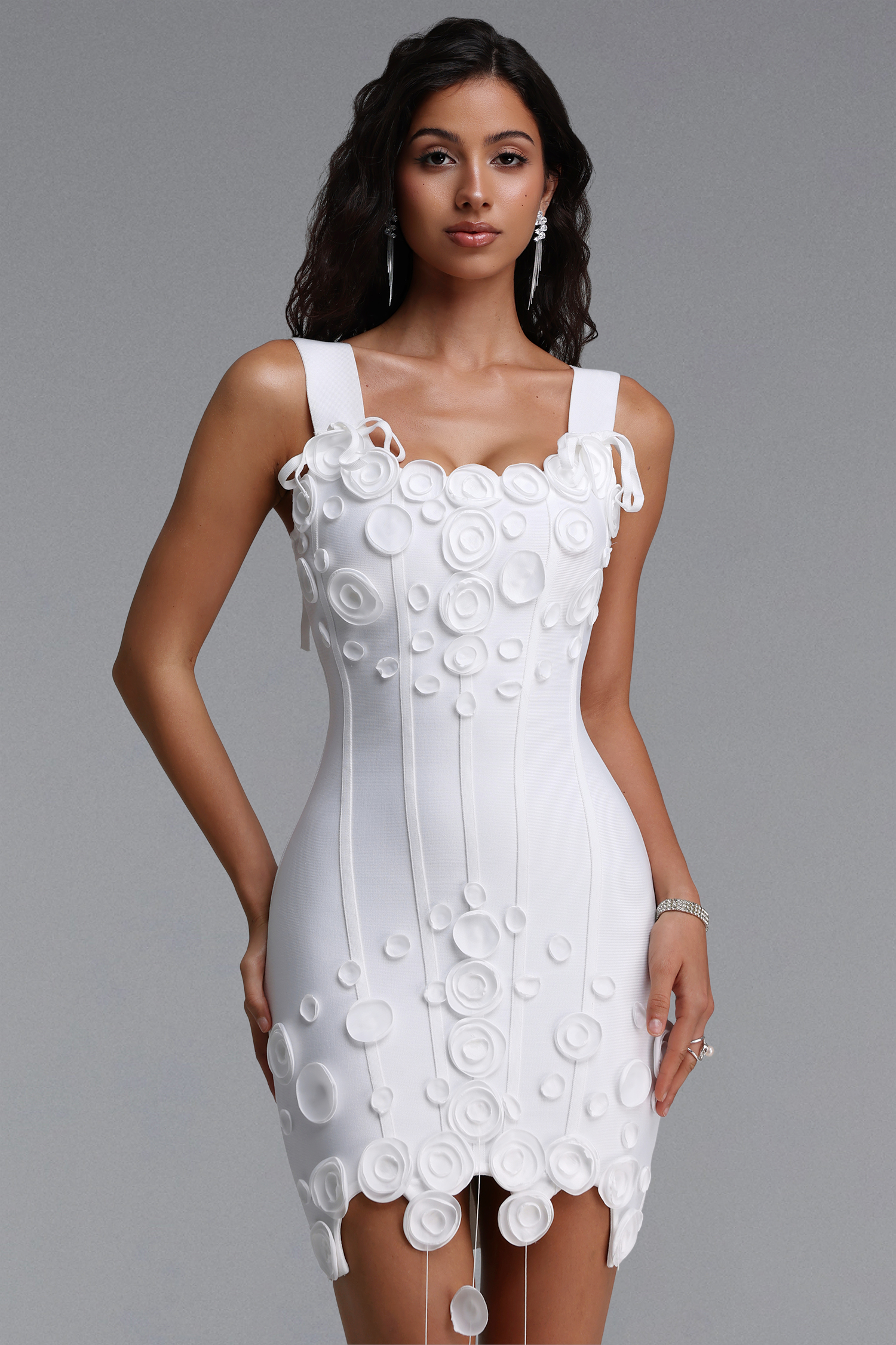 Spola Elegant Slim Strapless Ruffle Bandage Mini Dress