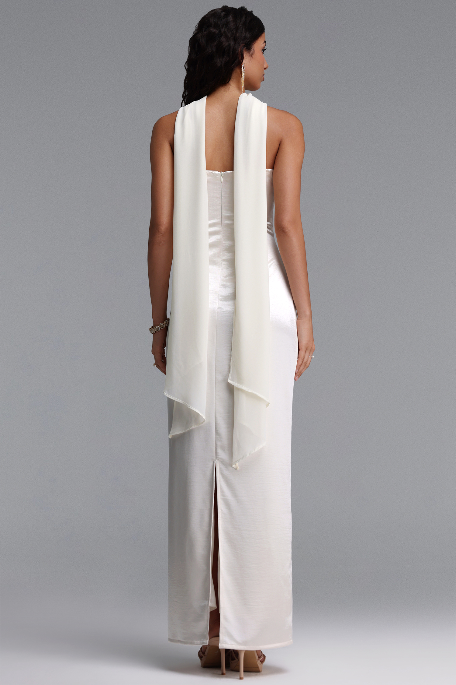 Kahlo Elegant Contour Strapless Floral Ribbon Satin Maxi Dress