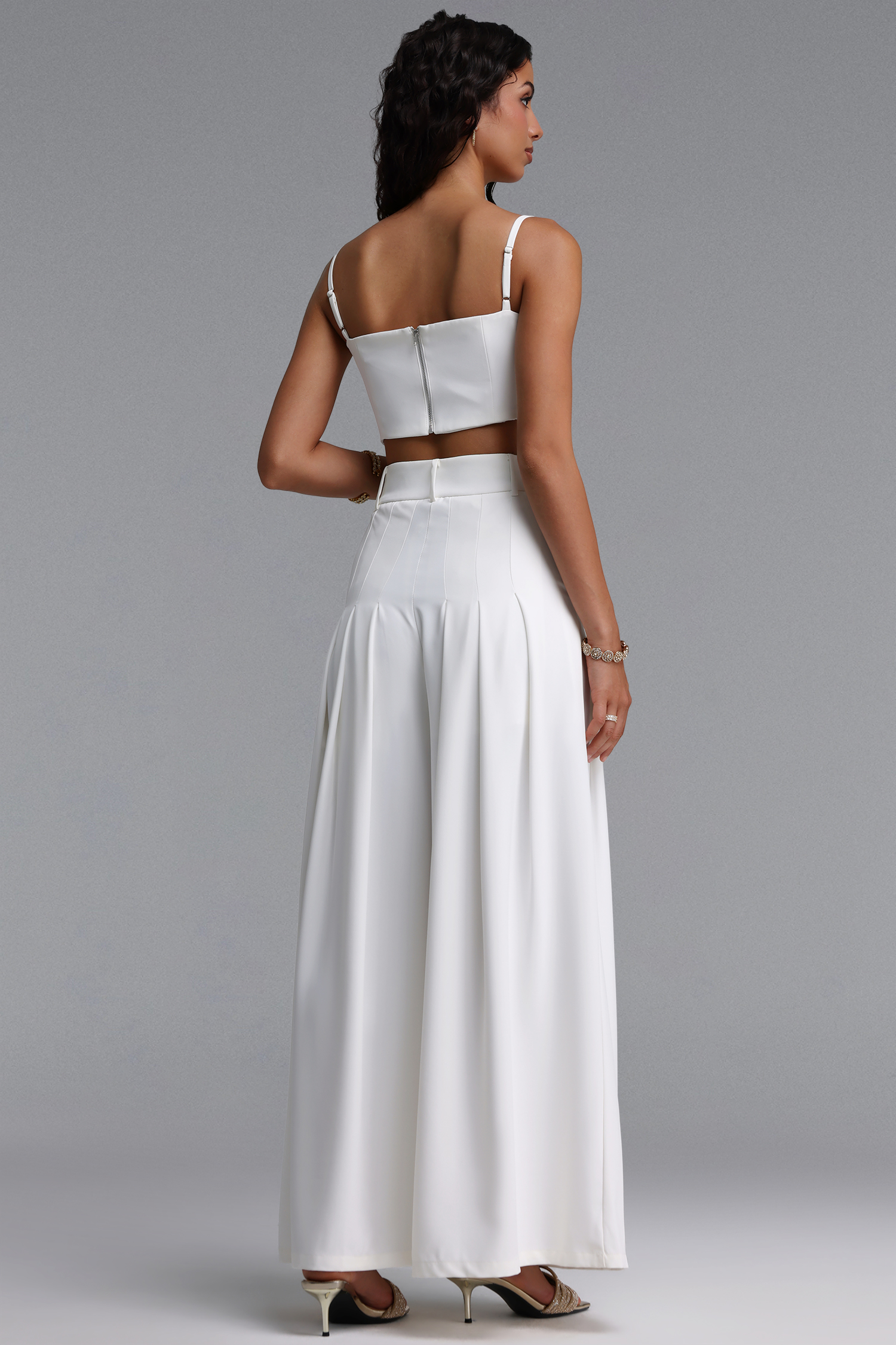 Mota Elegant Tailored Sleeveless Crop Top And Wide Leg Pants Two-Piece Set