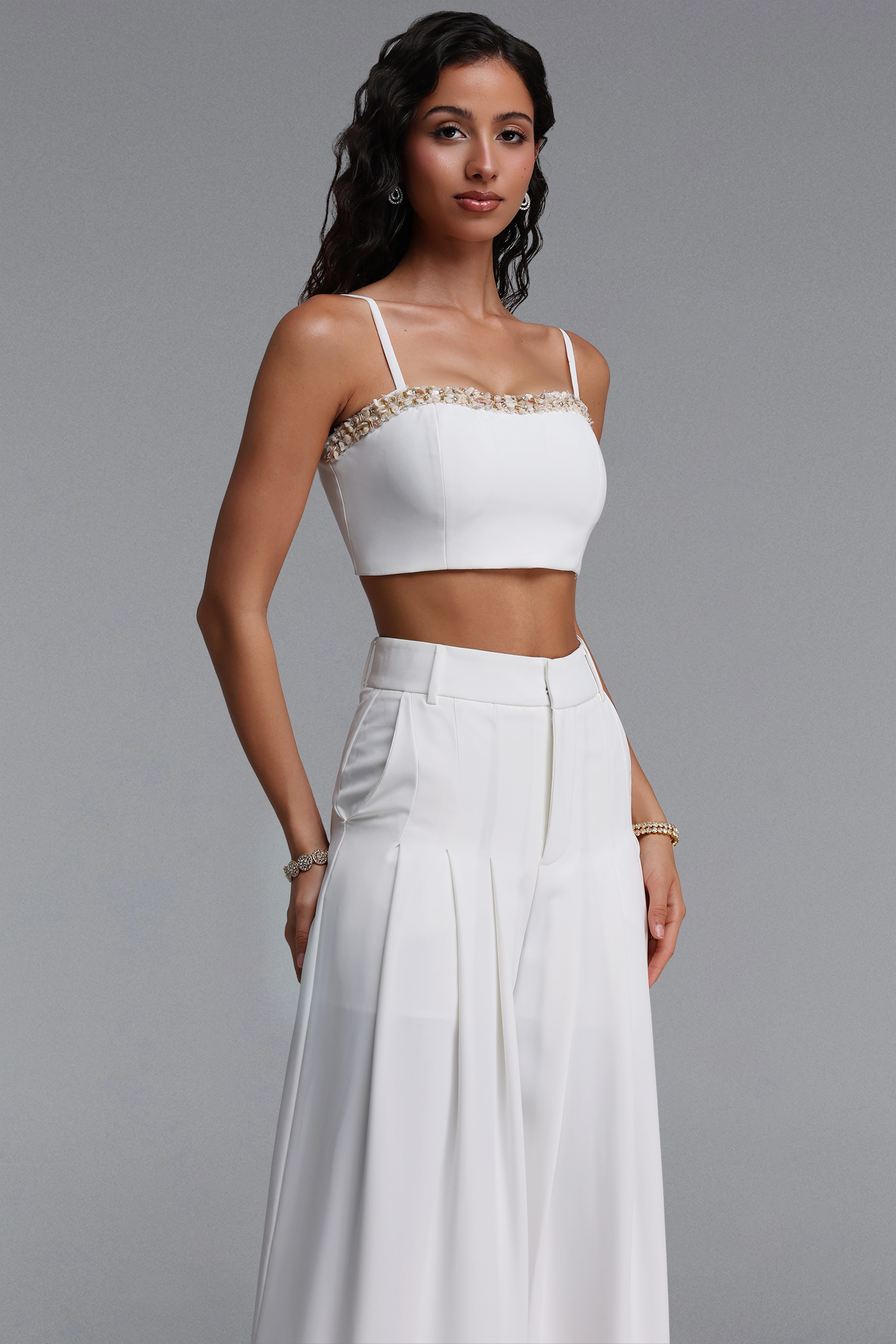 Mota Elegant Tailored Sleeveless Crop Top And Wide Leg Pants Two-Piece Set