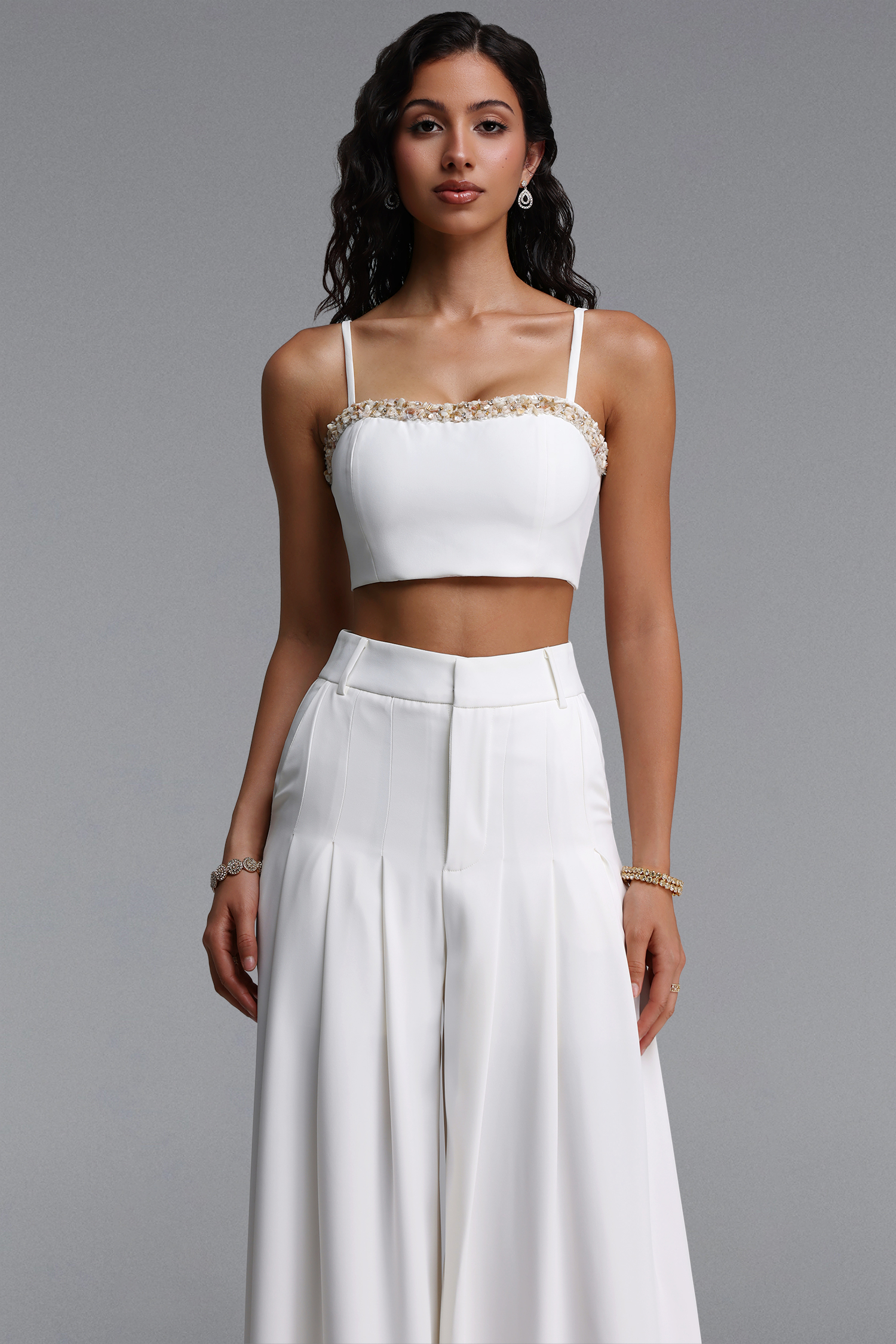 Mota Elegant Tailored Sleeveless Crop Top And Wide Leg Pants Two