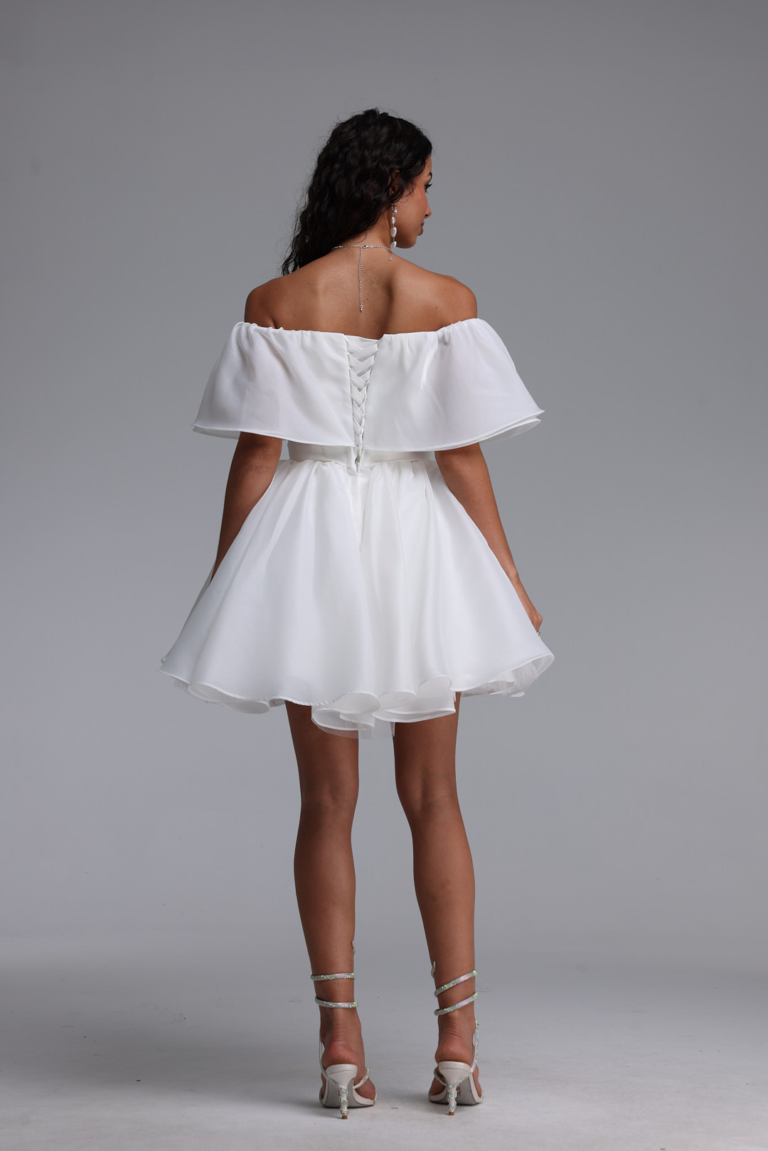 Uercia Elegant Cinched-Waist Ruched Organza Voluminous Mini Dress