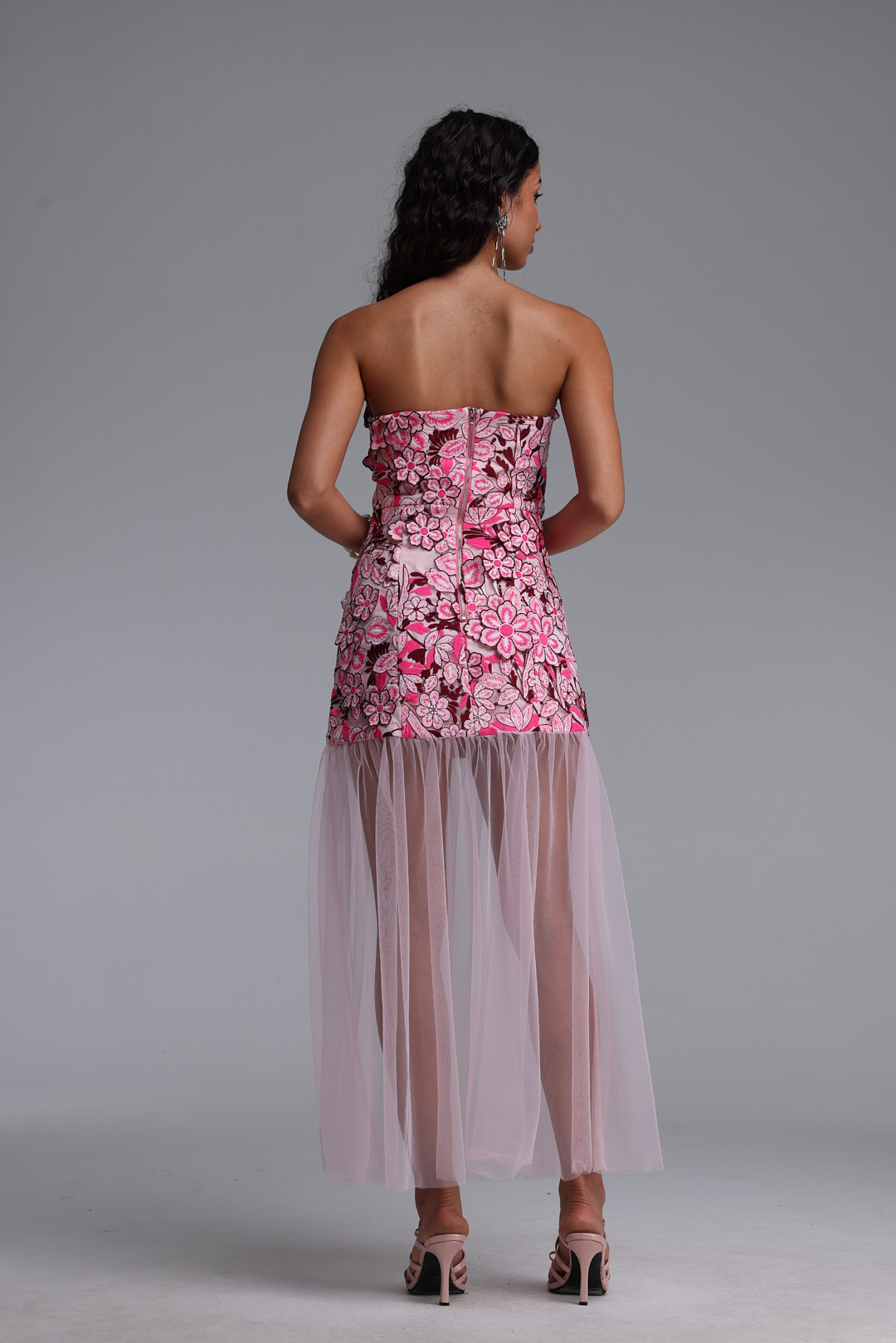 Raxa Exquisite Cinched-Waist Embroidered Floral Midi Dress