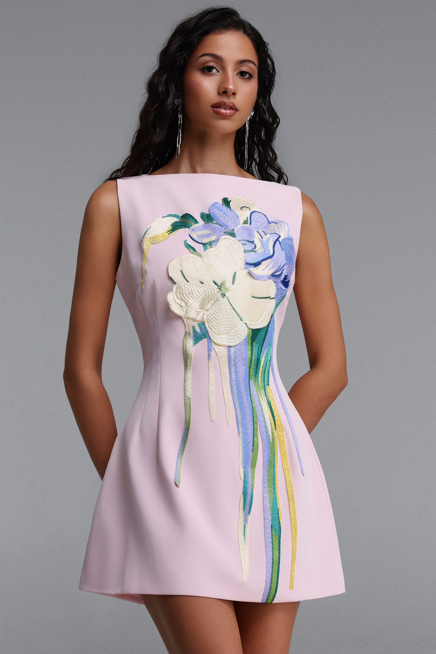Ali Embroidered Boat Neck Mini Dress