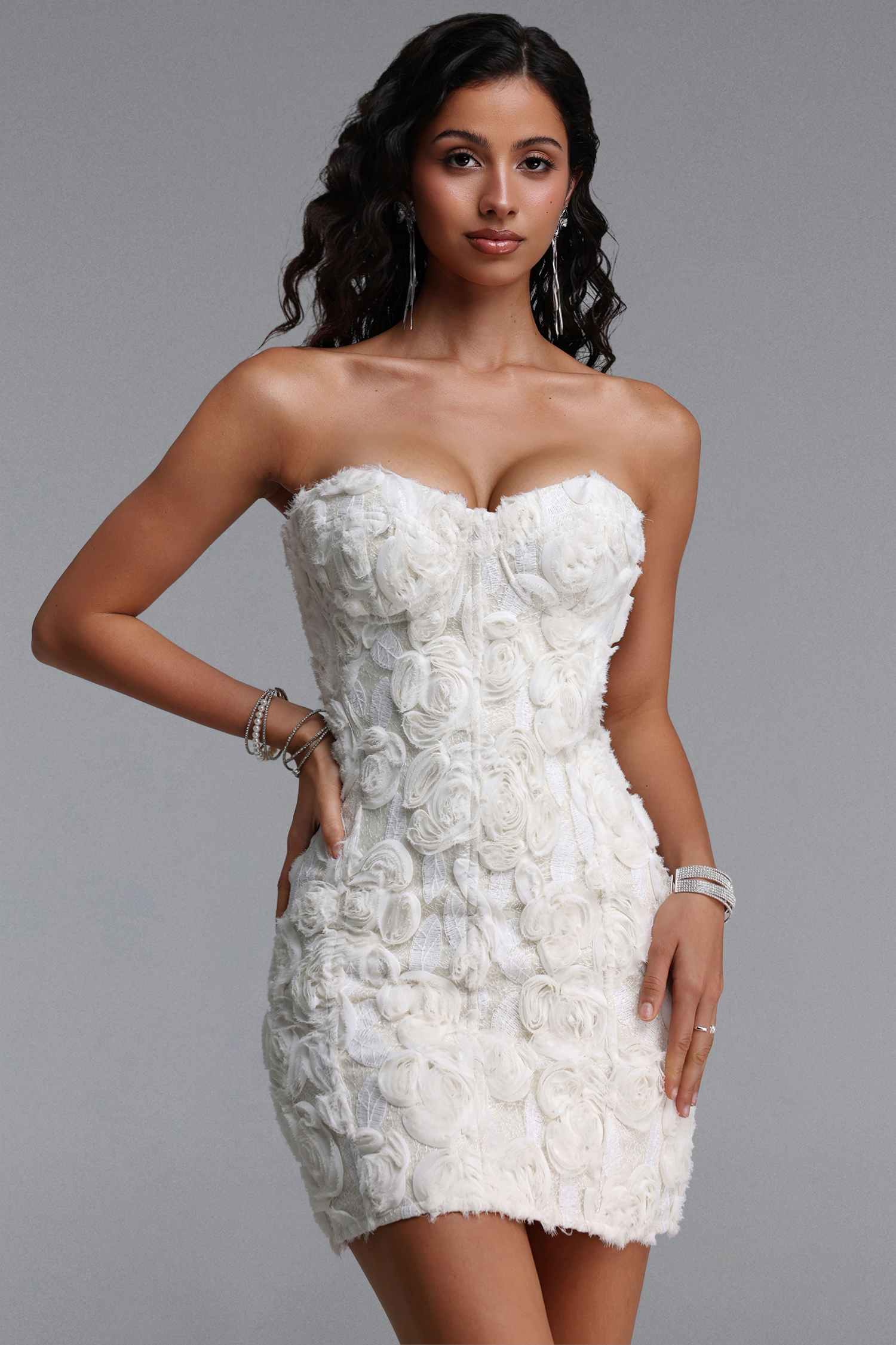 Gisel Elegant Contour Tie Strap Floral Mini Dress