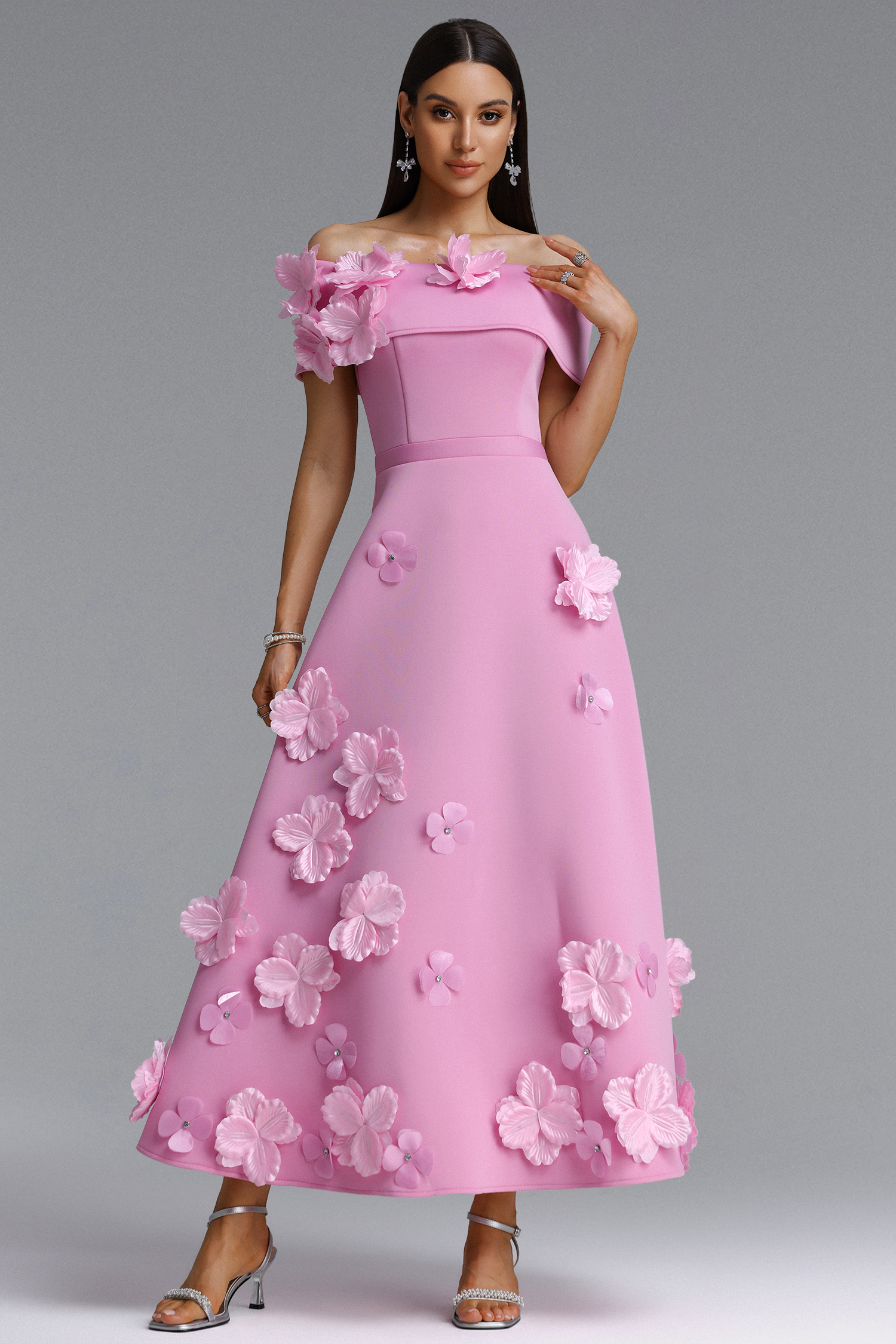 Gacia Elegant Off Shoulder Floral Maxi Dress