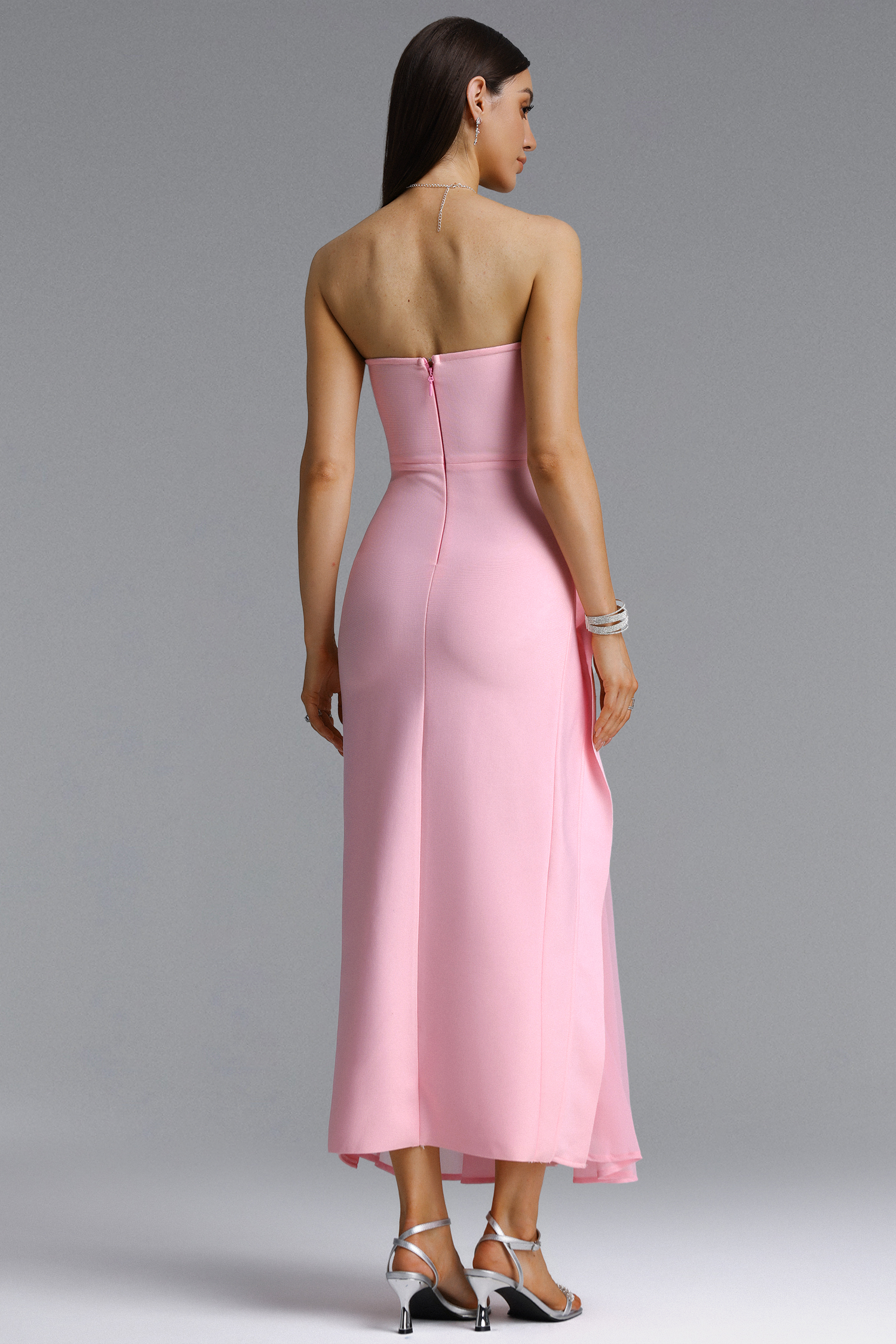 Janneth Elegant Strapless Ruffle Slit Maxi Dress