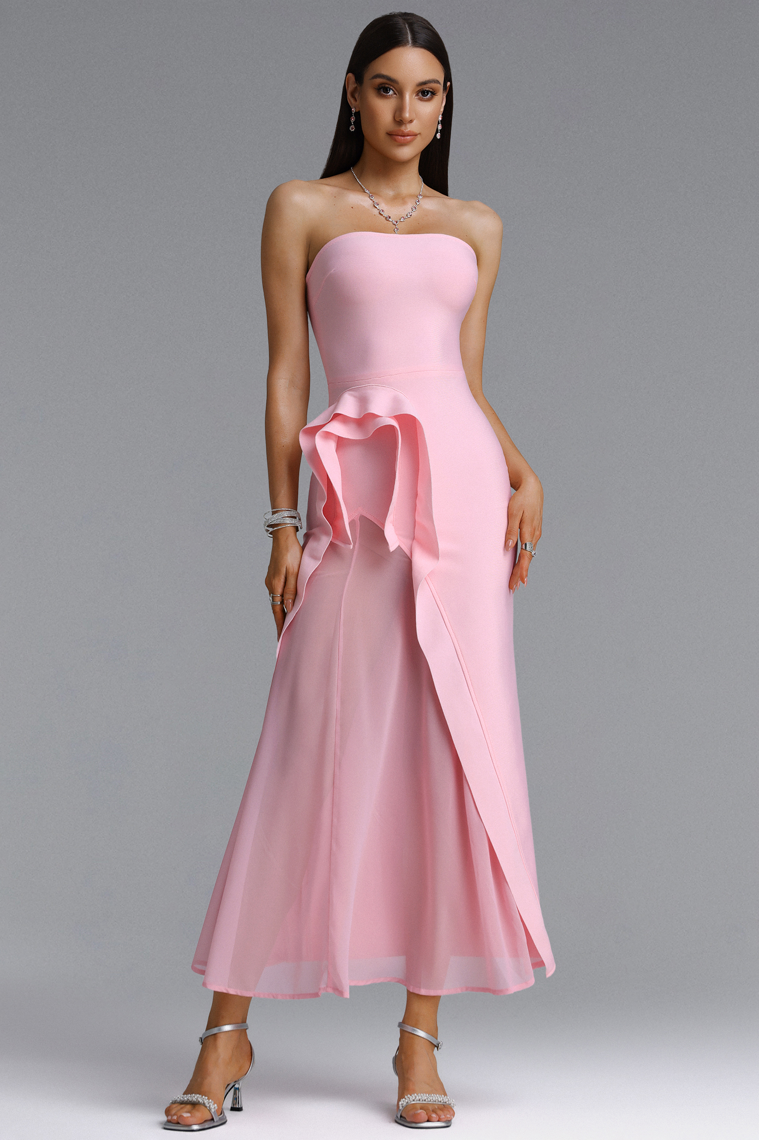Janneth Elegant Strapless Ruffle Slit Maxi Dress – Bellabarnett