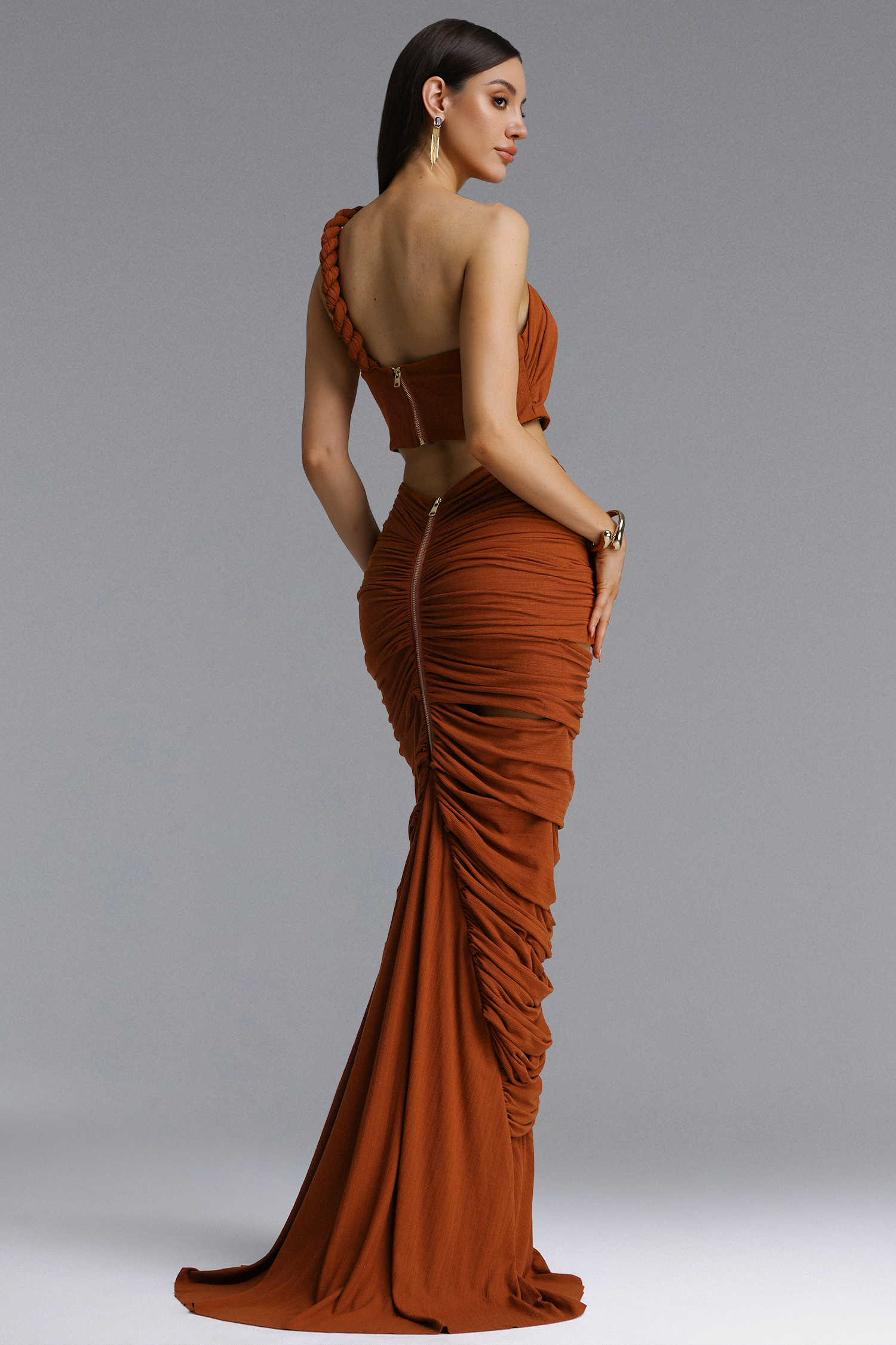Looly Sexy One Shoulder Braid Twist Top And Skirt Set