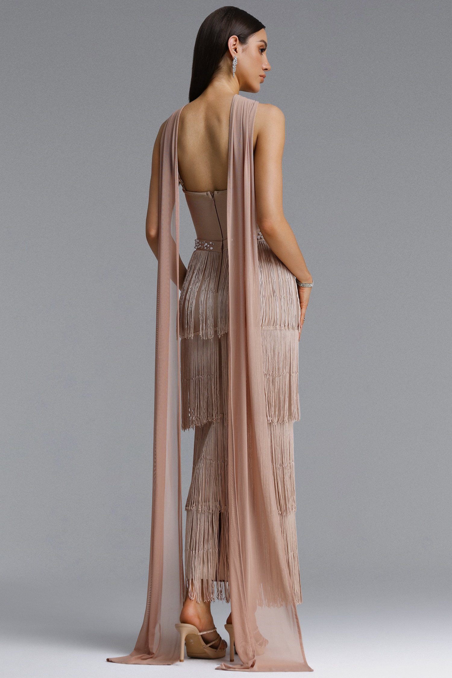 Wanie Luxury Halter Twist Pearl Tassel Bandage Maxi Dress