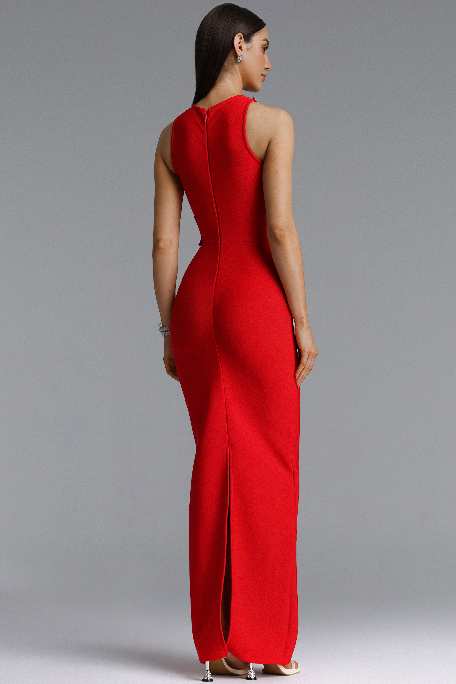 Whetu Elegant Contour Floral Red Bandage Maxi Dress