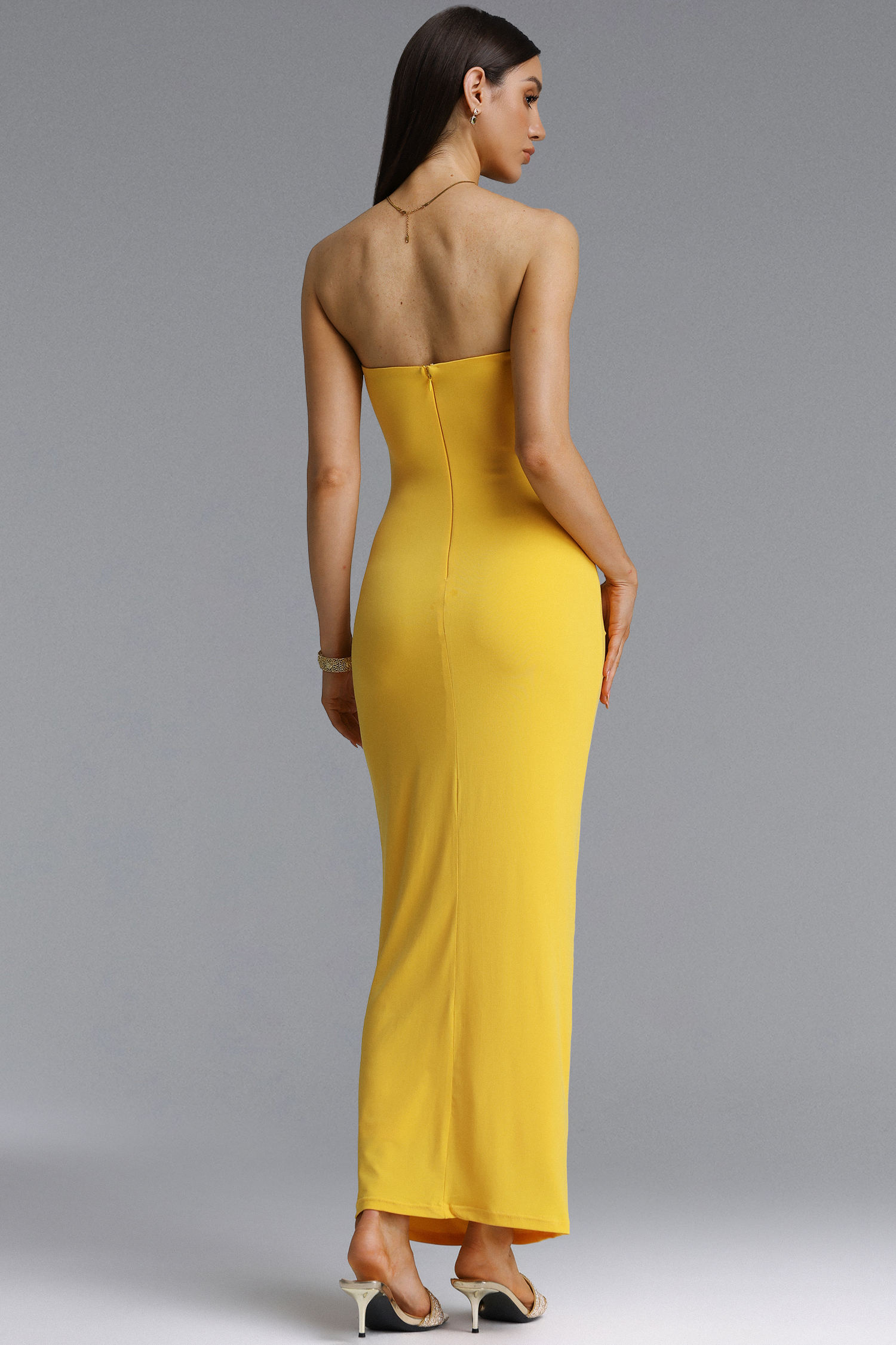 Linka Sexy Strapless Crisscross Tie Cut Out Ruched Maxi Dress