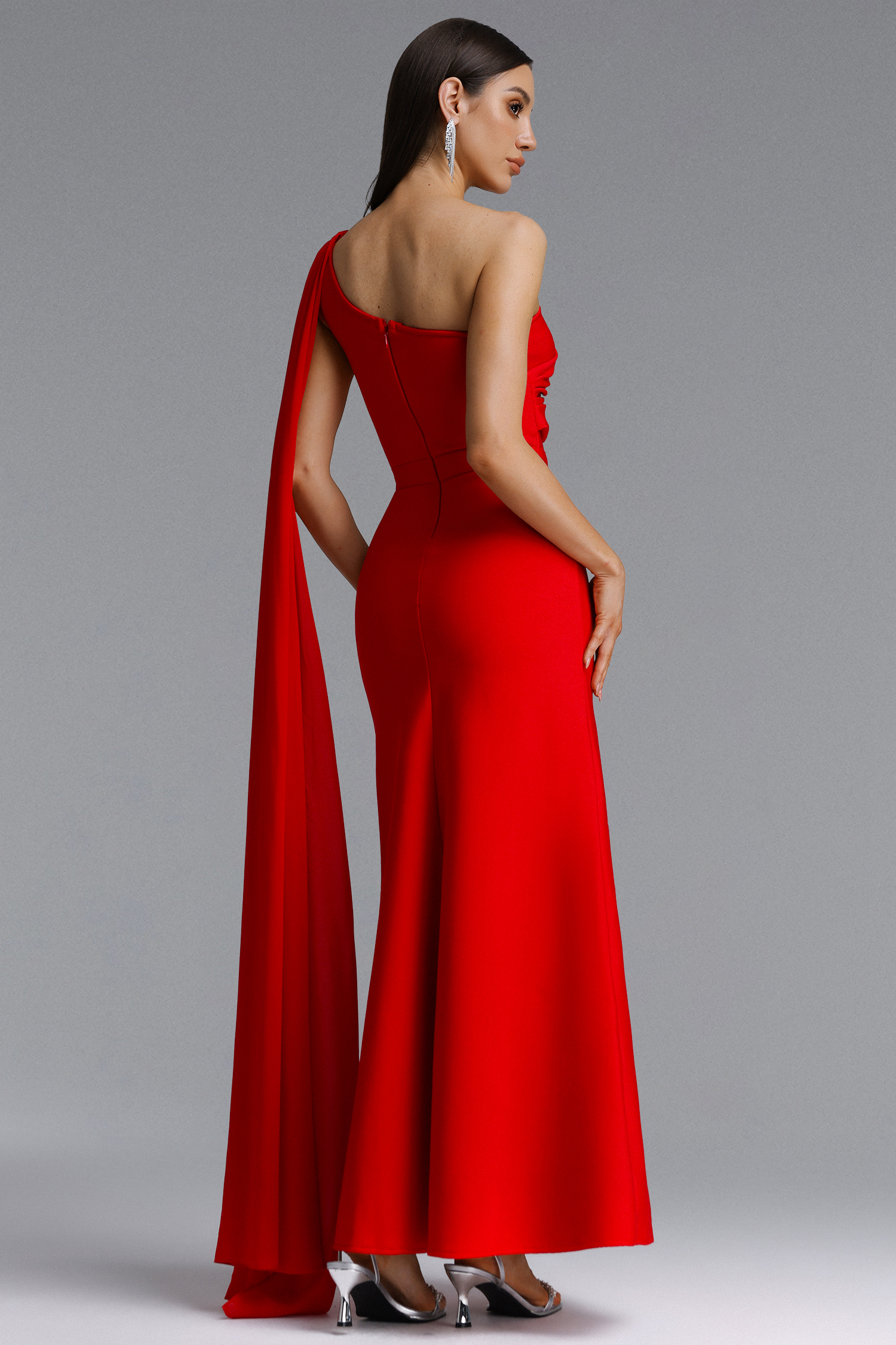 Presley Elegant One Shoulder Hotfix Rhinestone Slit Bandage Maxi Dress
