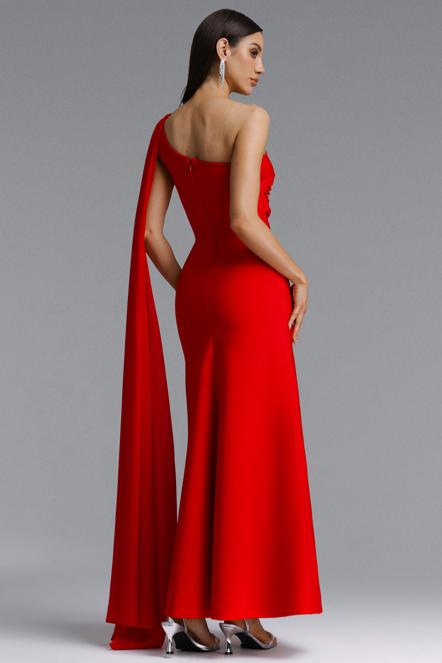 Presley Elegant One Shoulder Hotfix Rhinestone Slit Bandage Maxi Dress
