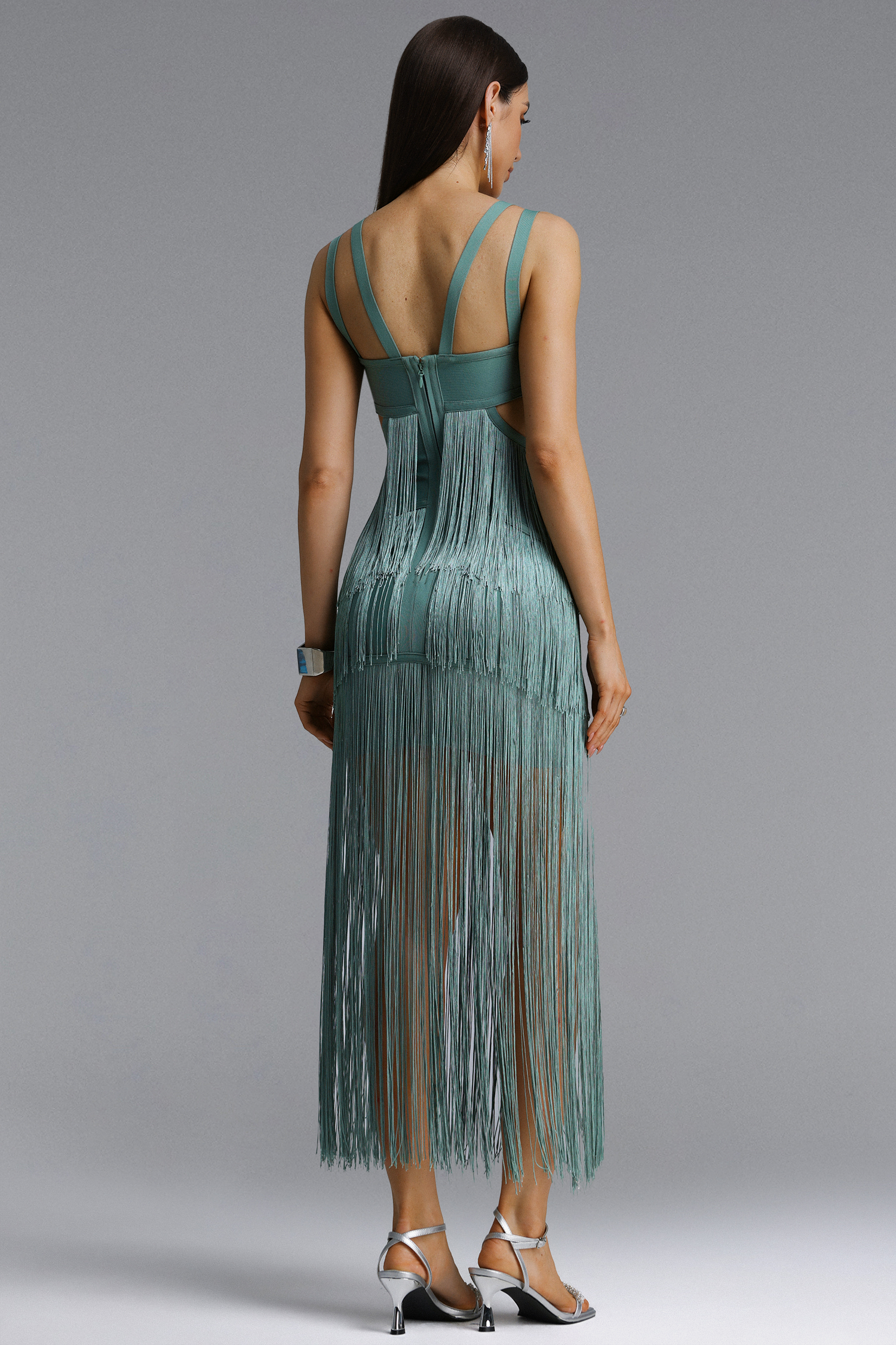 Josie Vintage Sleeveless Cut Out Tassel Bandage Midi Dress