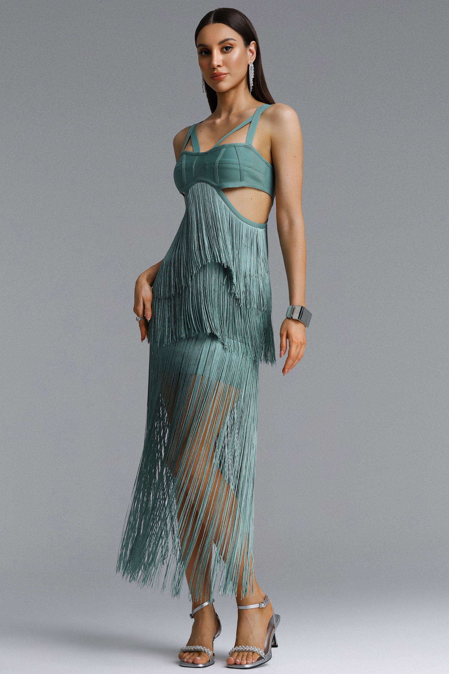 Josie Vintage Sleeveless Cut Out Tassel Bandage Midi Dress