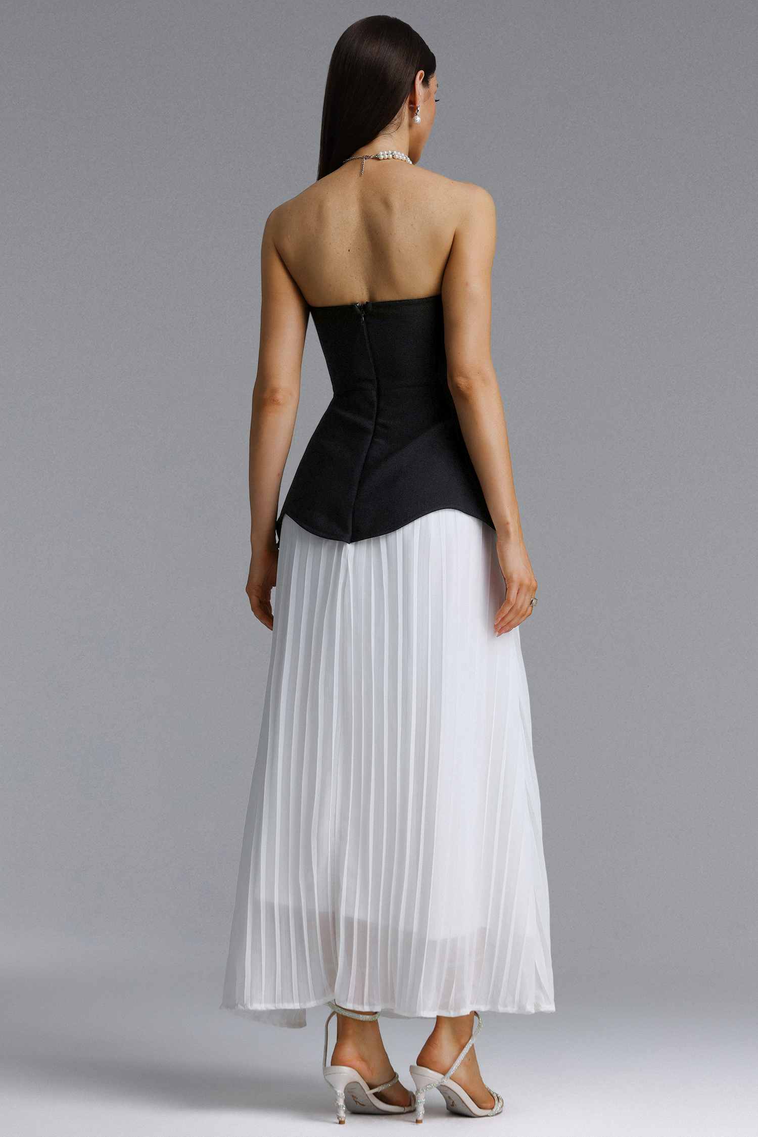Niavia Elegant Strapless Floral Pleated Bandage Maxi Dress