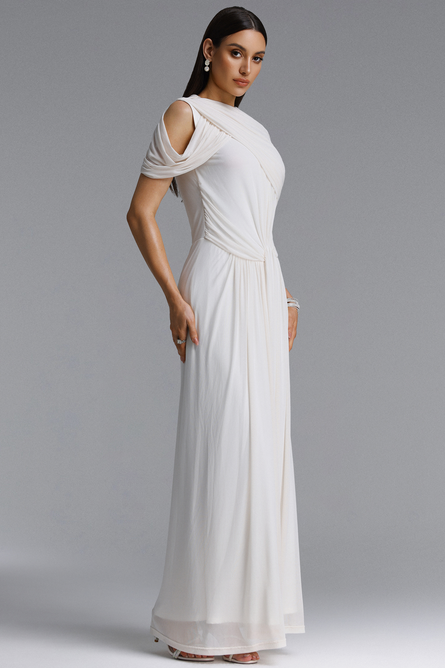 Shea Elegant Draped Twist Knot Maxi Dress