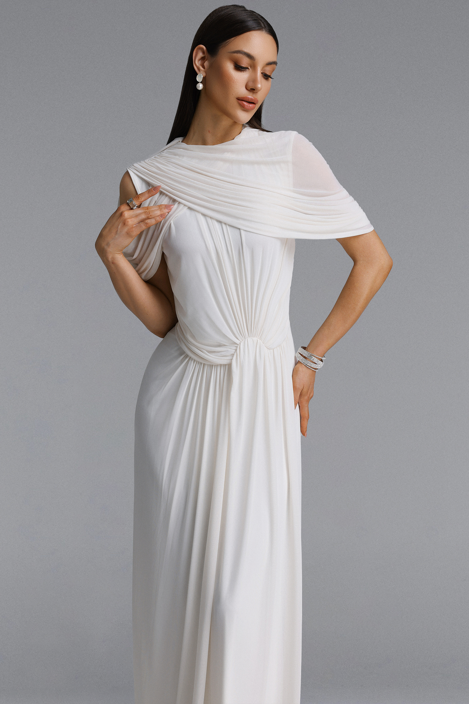 Shea Elegant Draped Twist Knot Maxi Dress