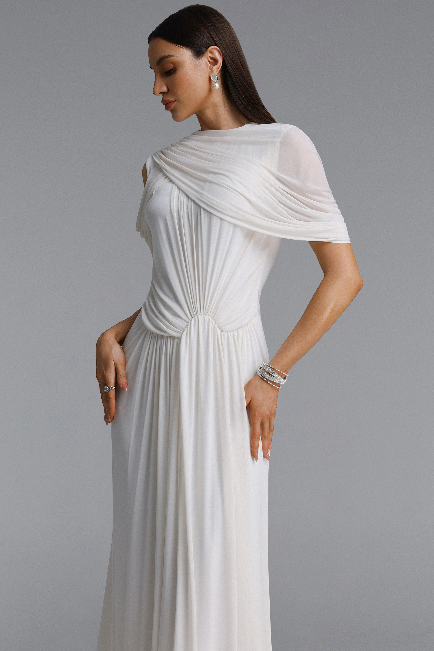 Shea Elegant Draped Twist Knot Maxi Dress