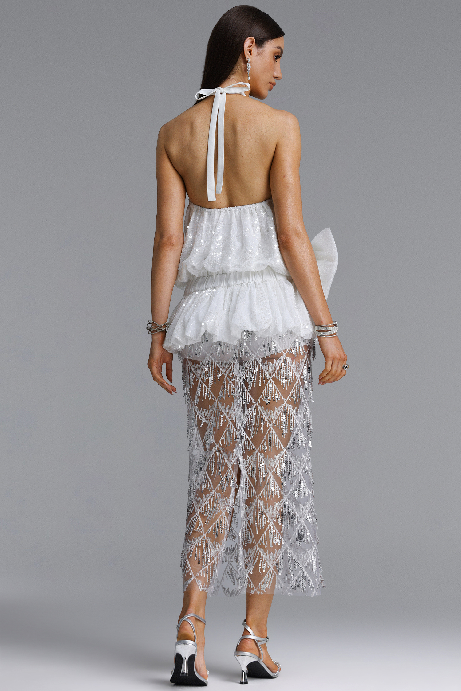 Doda Romantic Halter Sequin Bow Top And Skirt Set