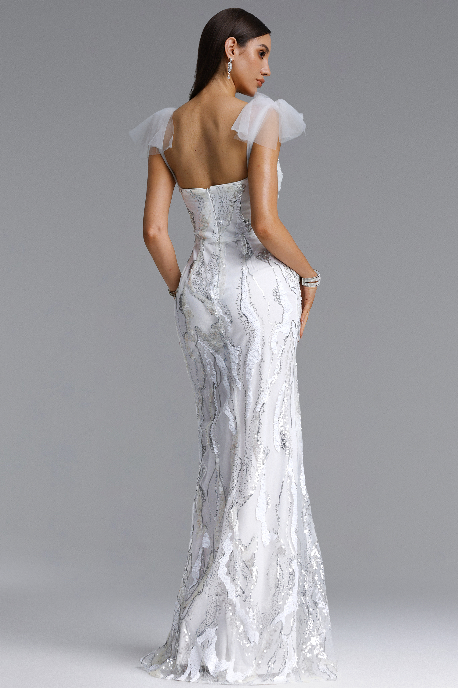 Sophie Elegant Thin Strap Bow Sequin Maxi Dress