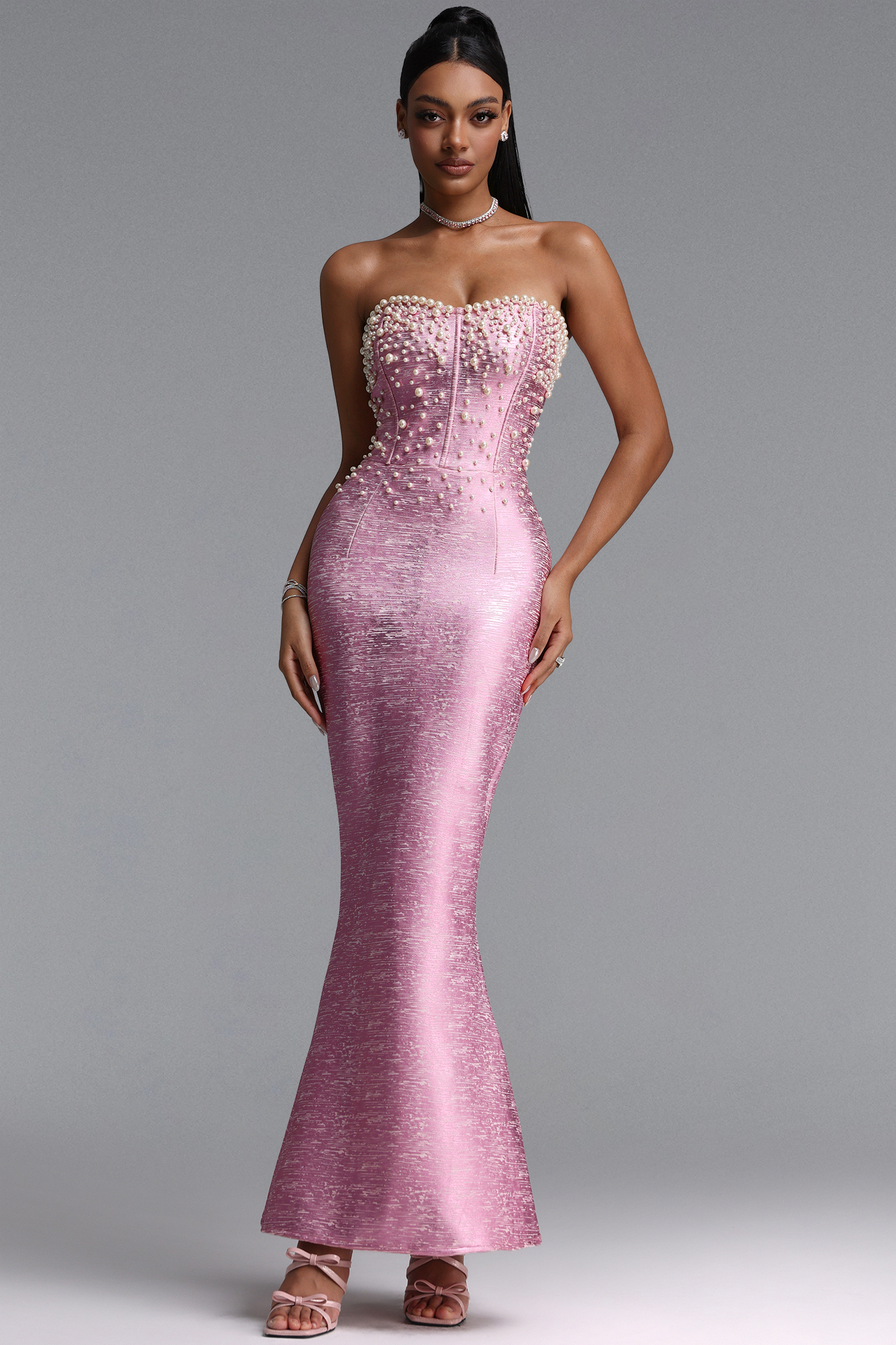 Pearl Stormie Pearl ChampagnePink Bandage Maxi Dress – Bellabarnett