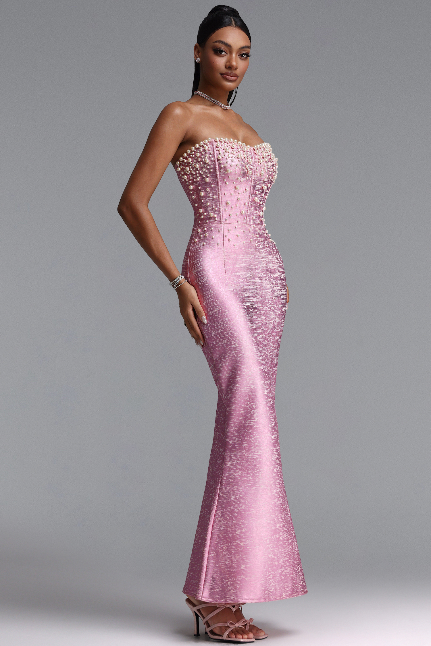 Stormie Pearl ChampagnePink Bandage Maxi Dress
