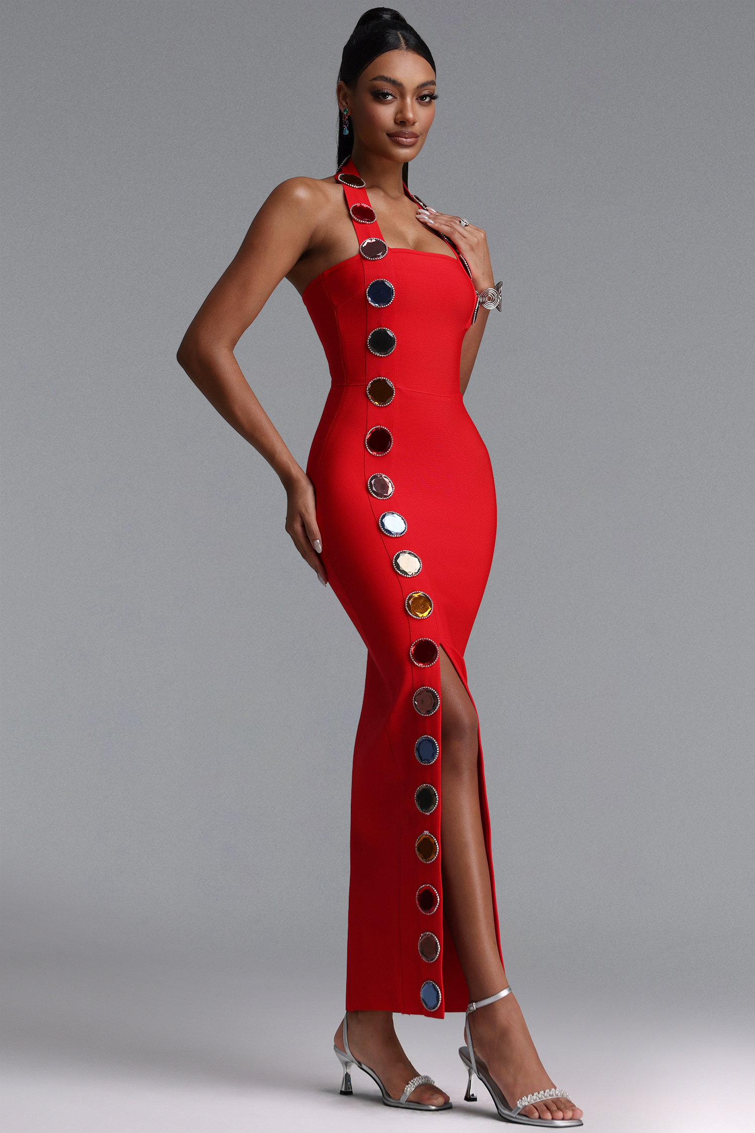 Dixie Halter Sleeveless Diamond Bandage Maxi Dress