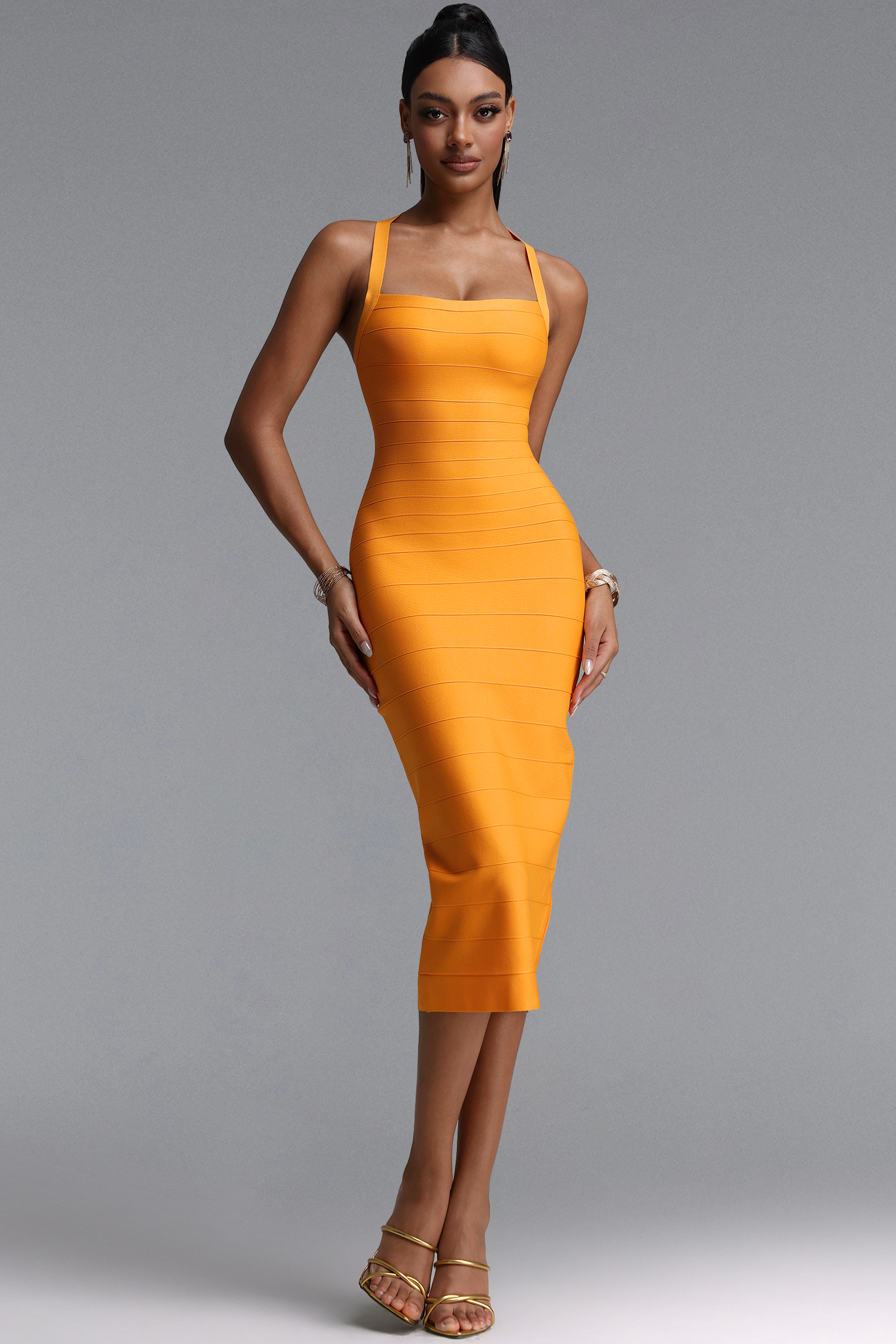 Nico Minimalist Fitted Halter Bandage Maxi Dress