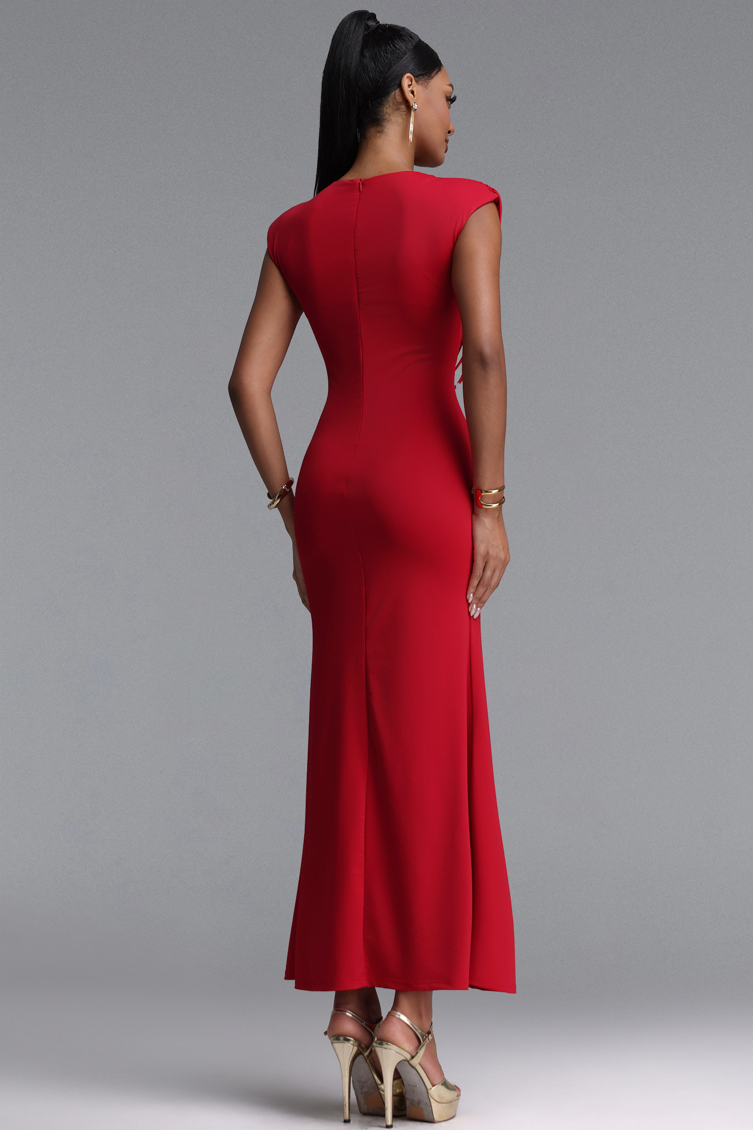 Lalipa Elegant Fitted Sleeveless Metal Tie Detail Maxi Dress