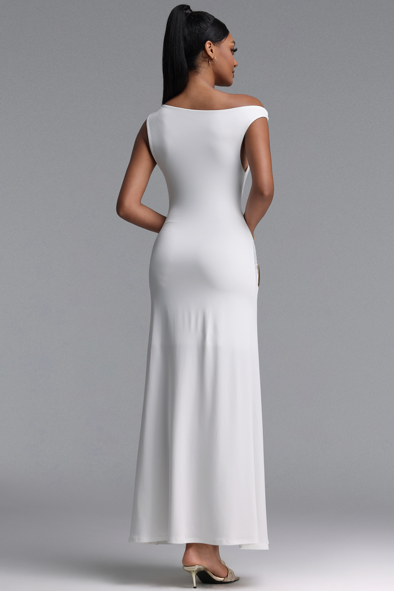 Nikalia Stylish Fitted Slit Metal Decor Maxi Dress