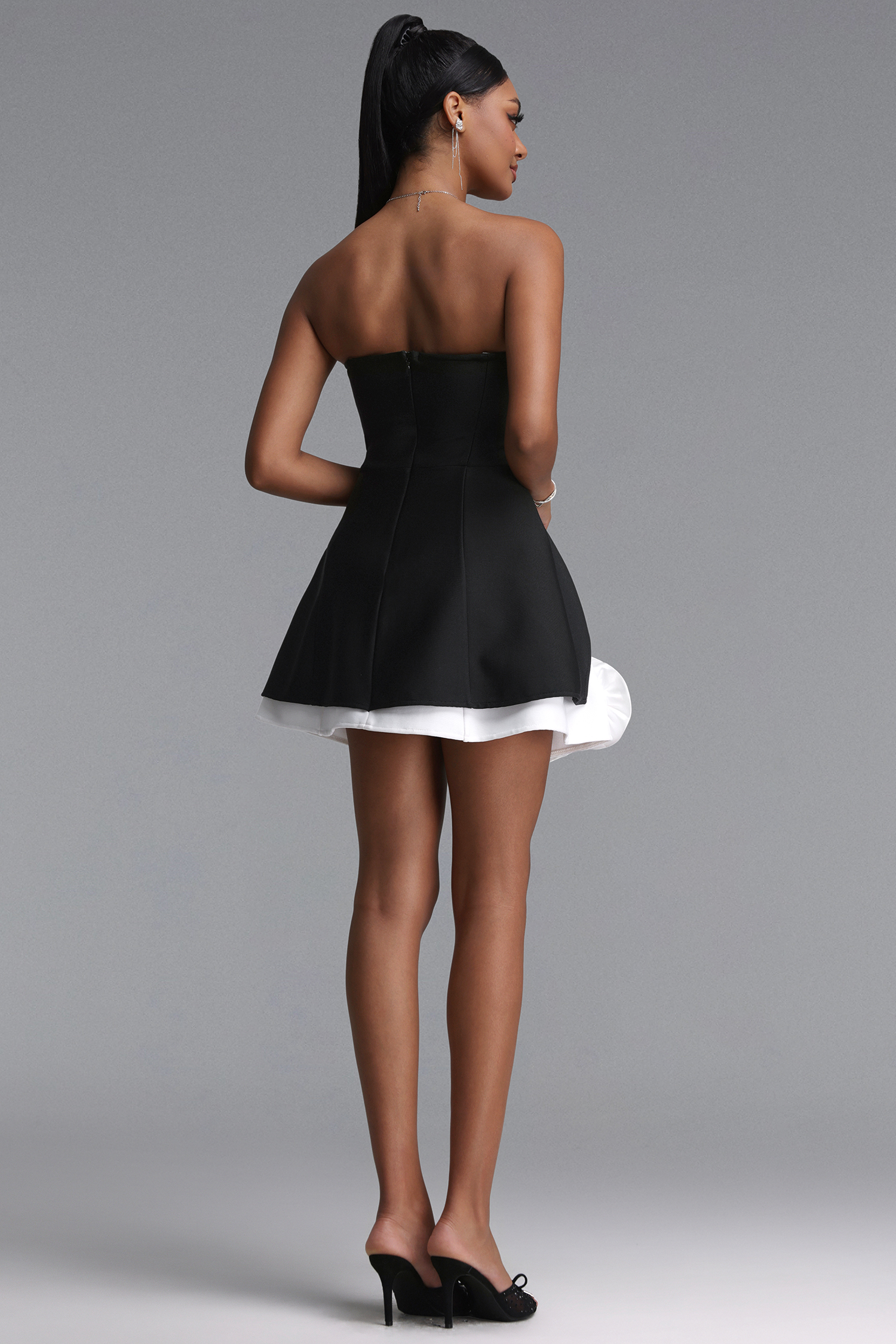 Heisel Stylish Waist-Cinched Strapless Floral Mini Bandage Dress