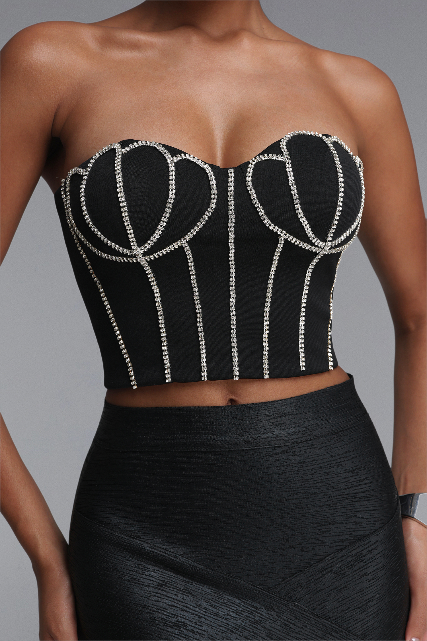 Madison　Exquisite Strapless Shell Rhinestone Boned Top
