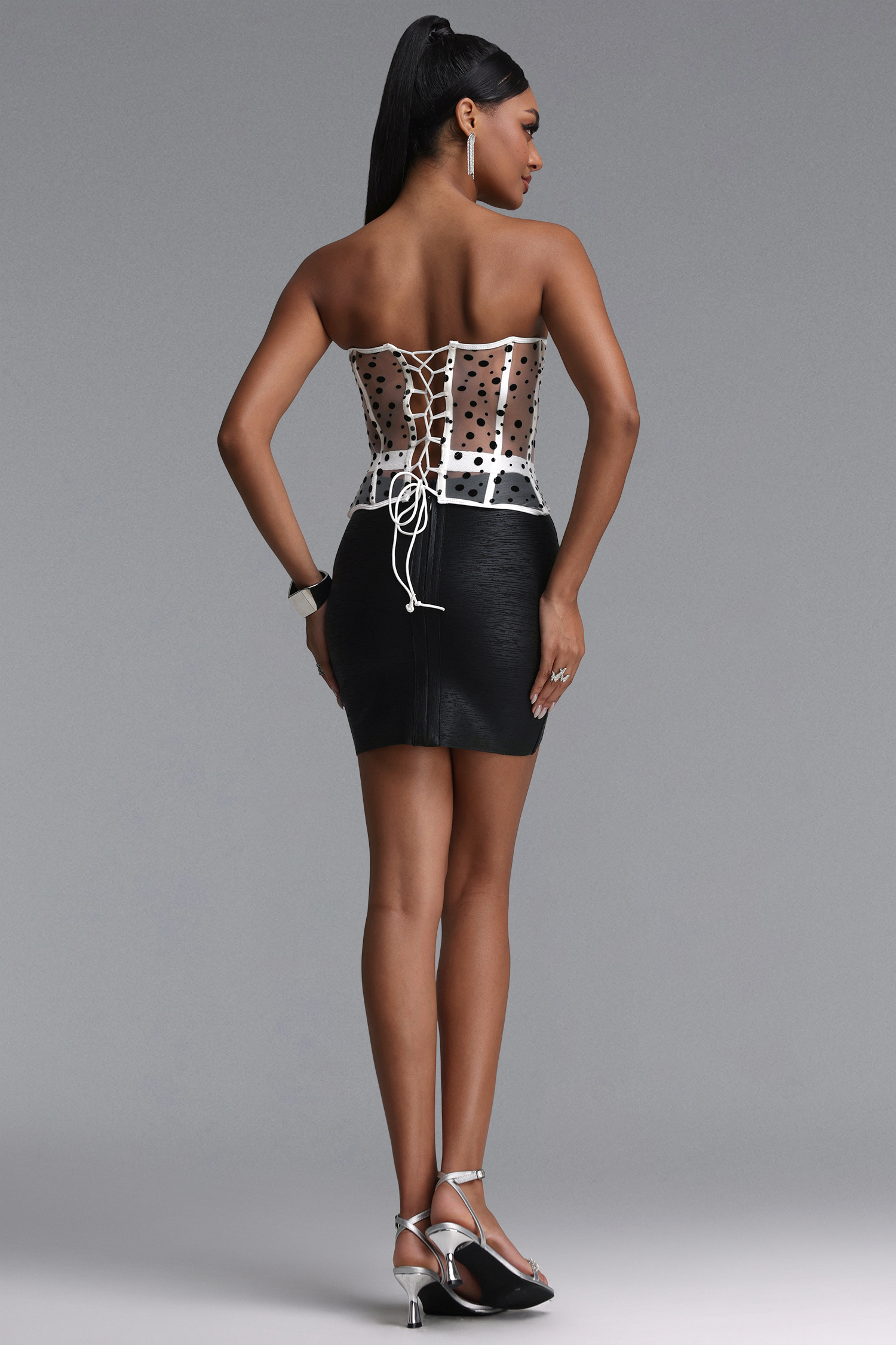 Julissa Sexy Fitted Strapless Polka Dot Boned Top