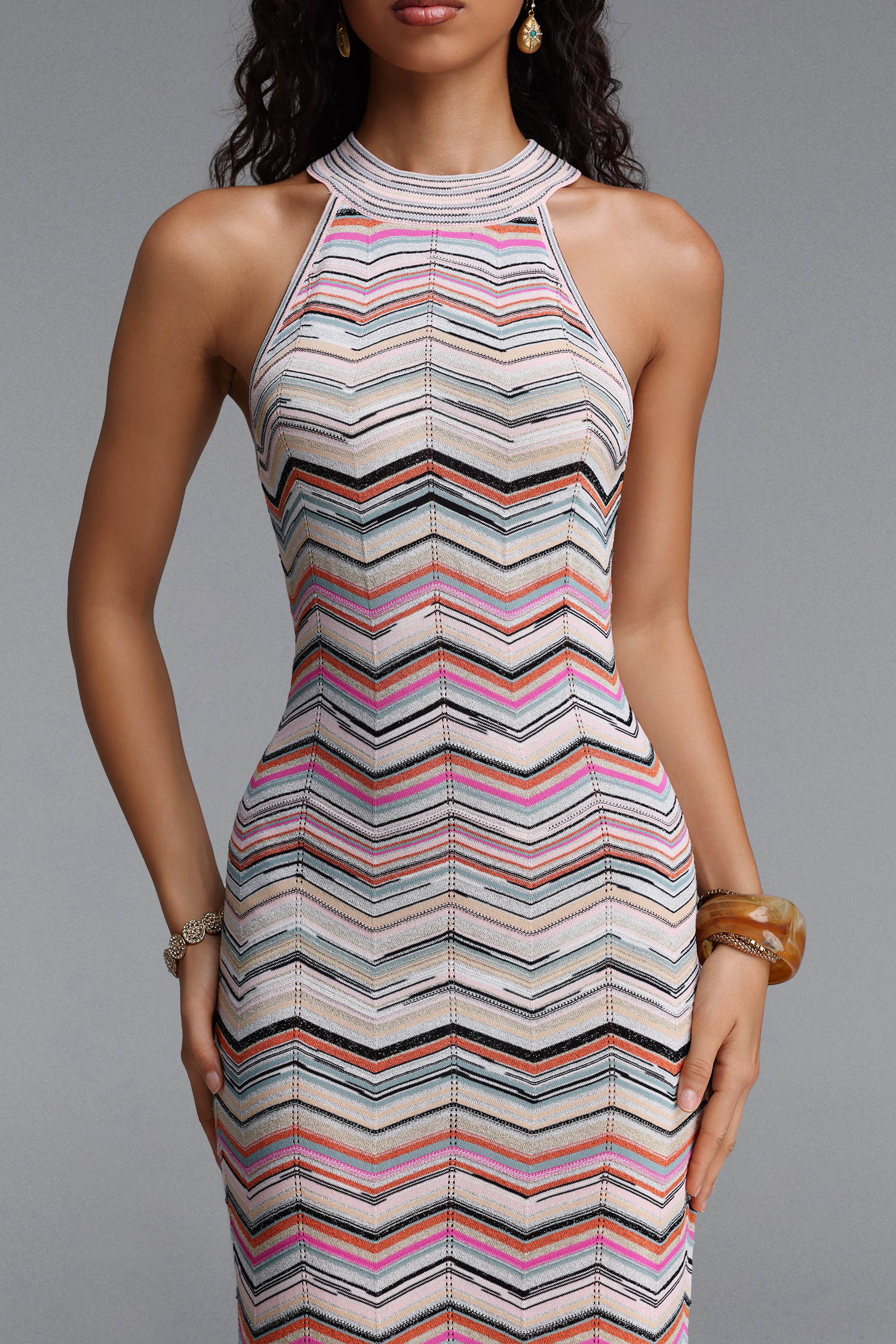 Tiza Chic Contour Sleeveless Striped Knit Maxi Dress