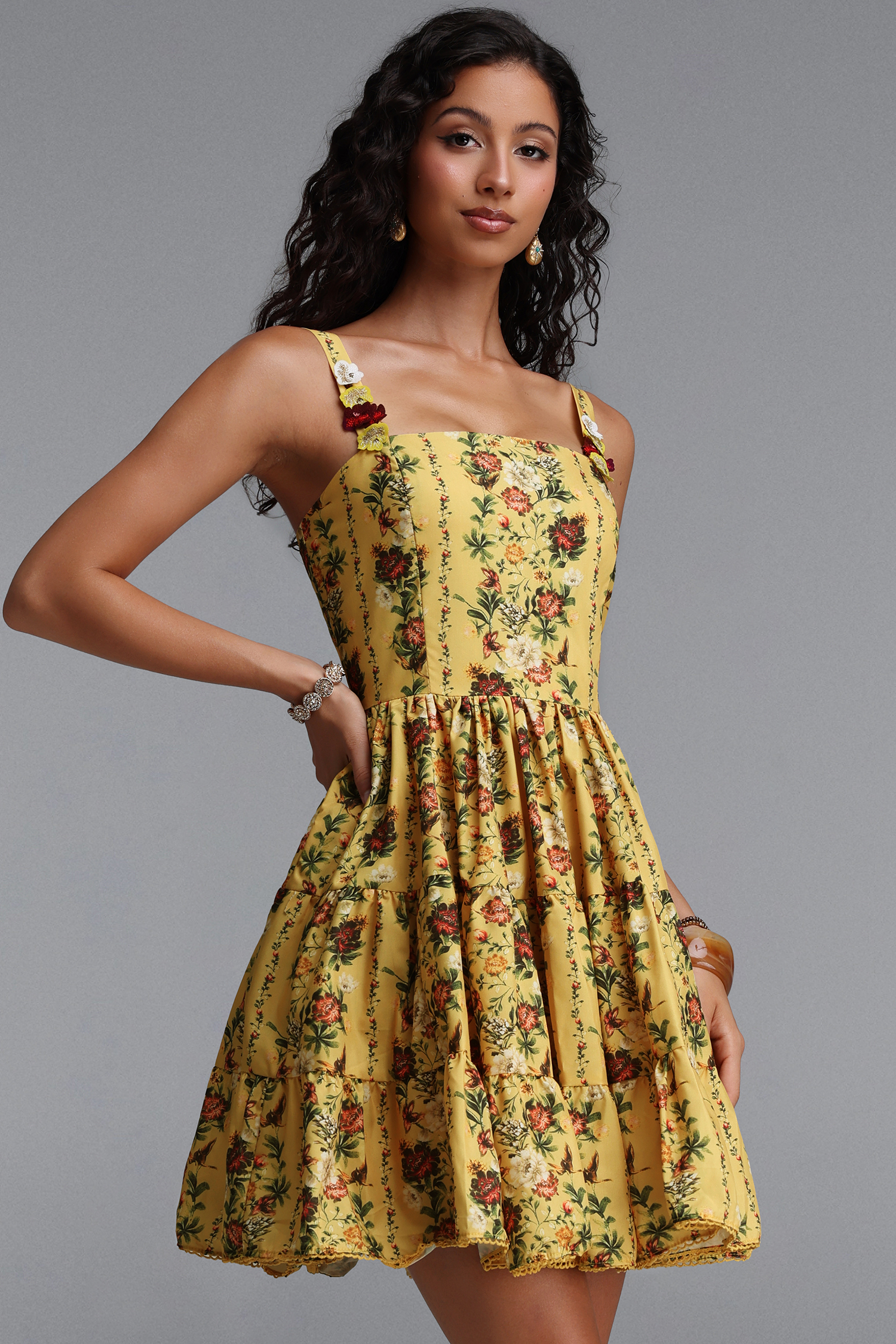 Mlisa Vintage Tailored Sleeveless Floral Print Woven Mini Dress