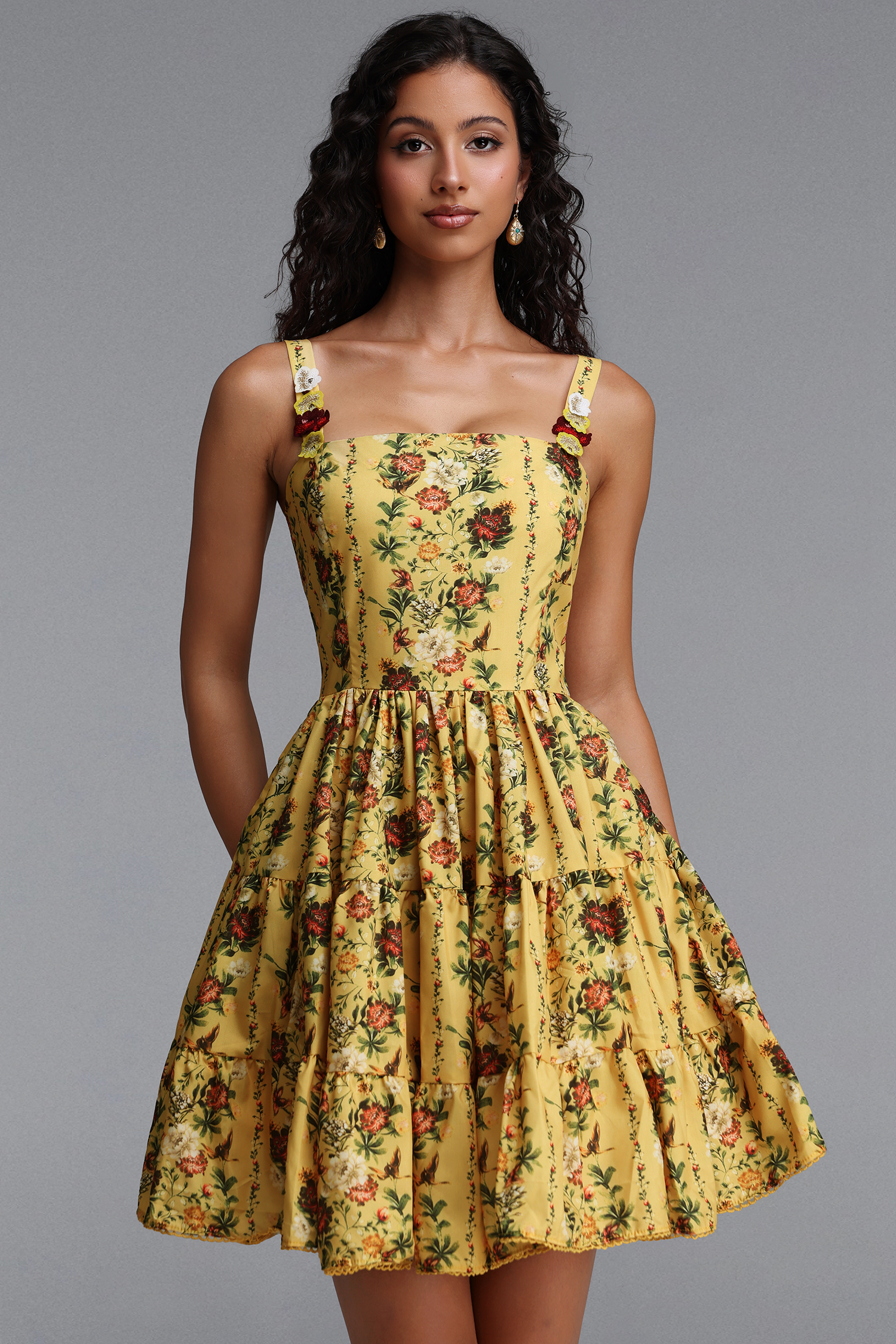 Mlisa Vintage Tailored Sleeveless Floral Print Woven Mini Dress