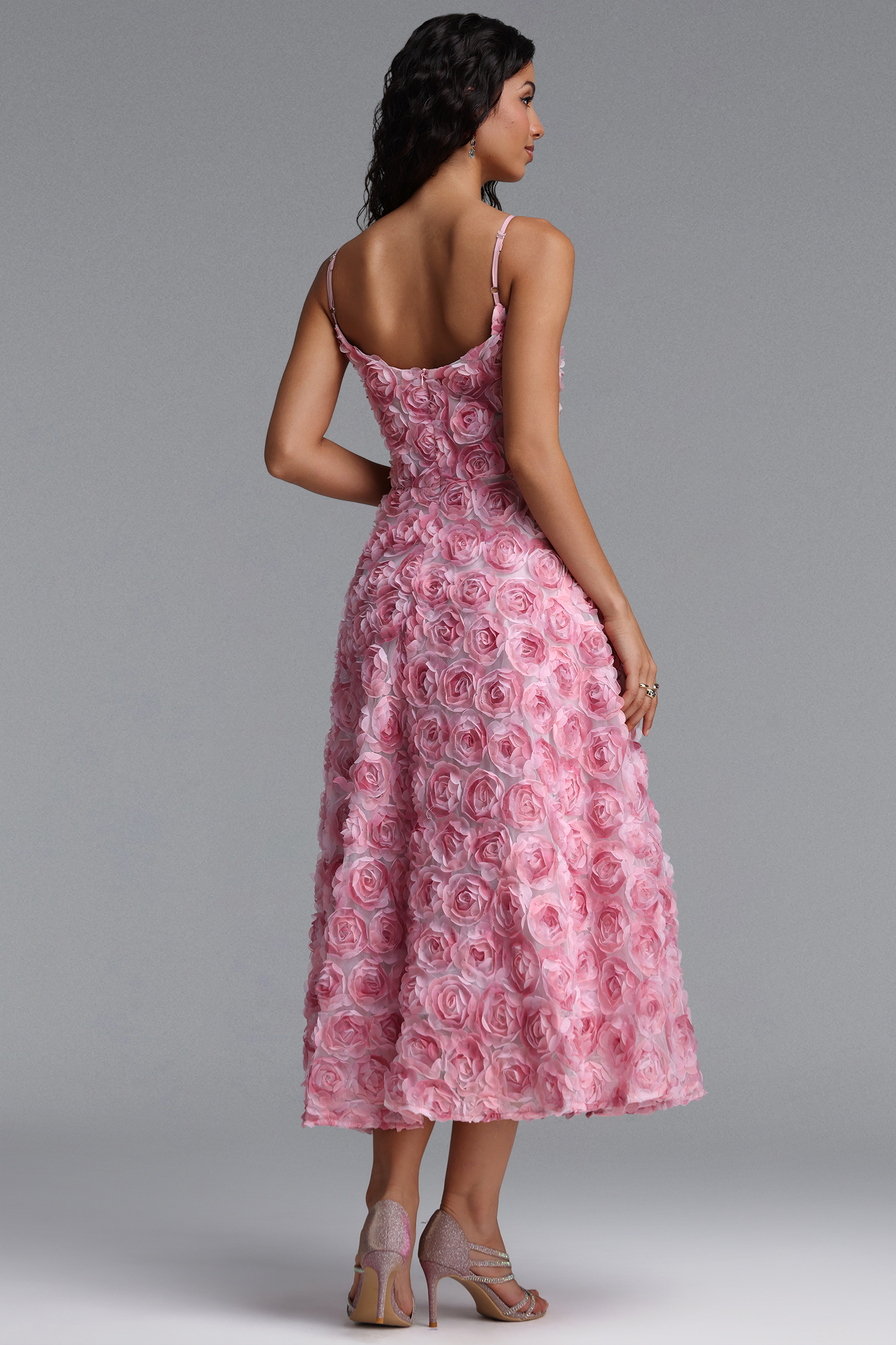 Gani Romantic Flowy Spaghetti Strap Floral Woven Maxi Dress