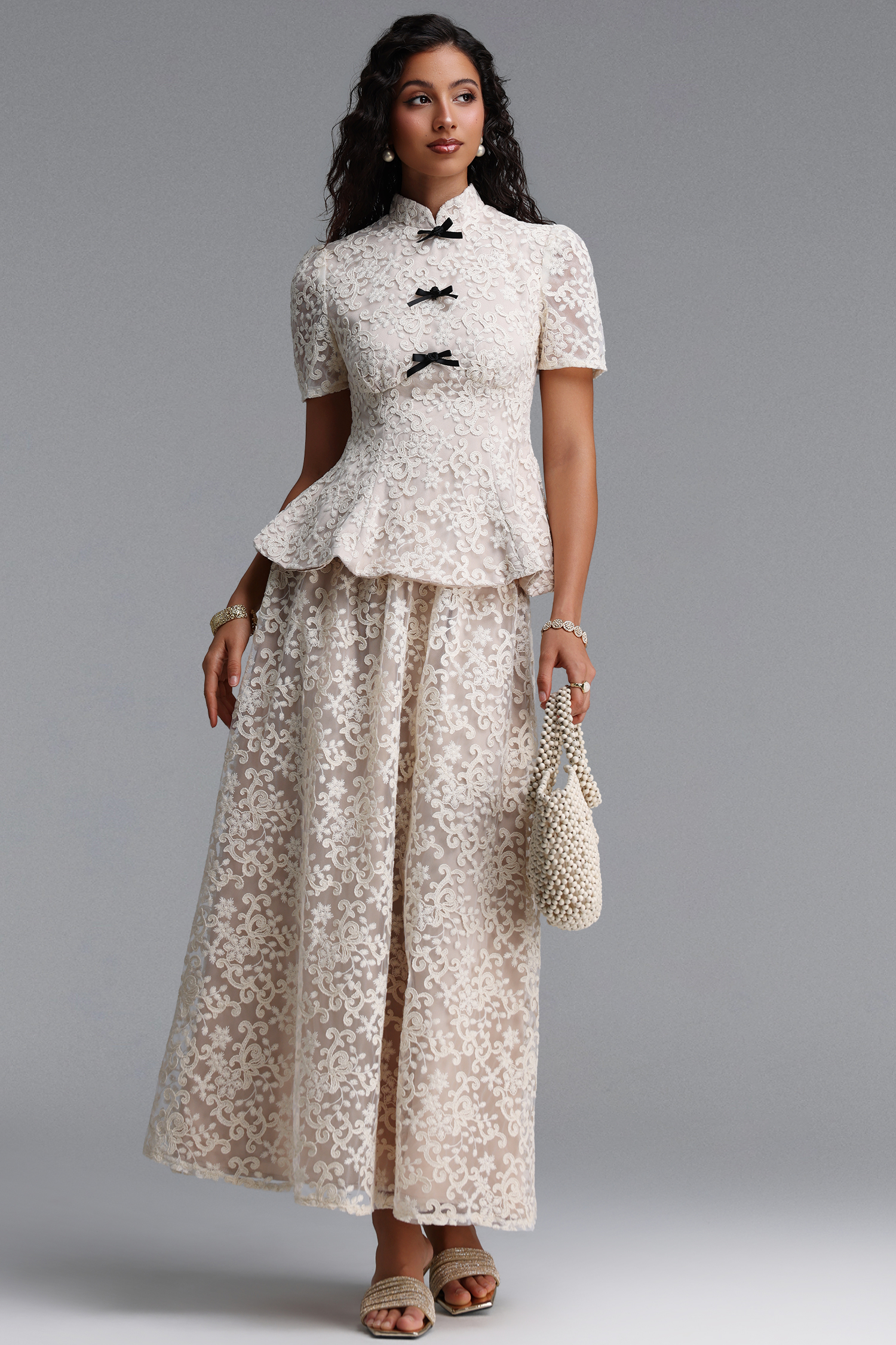 Valerie Vintage Tailored Embroidered Floral Woven Top Or Skirt