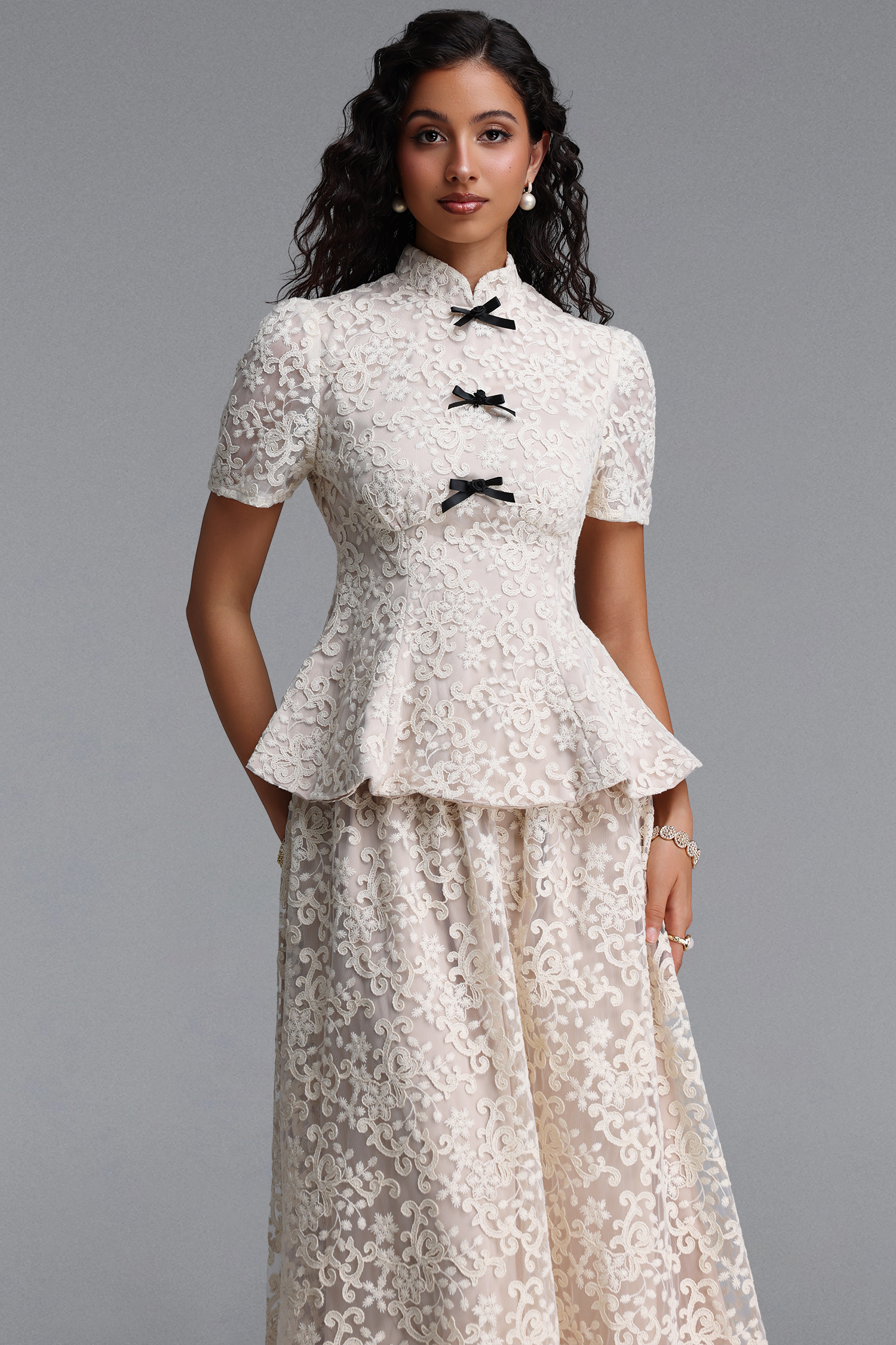 Valerie Vintage Tailored Embroidered Floral Woven Top Or Skirt
